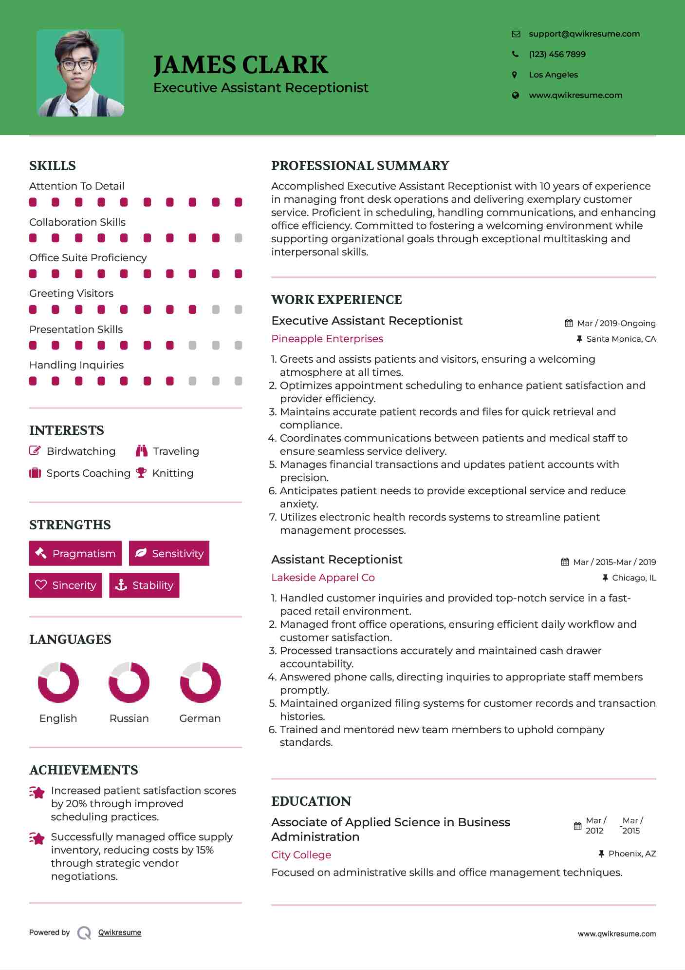 Executive Assistant Receptionist Resume Format