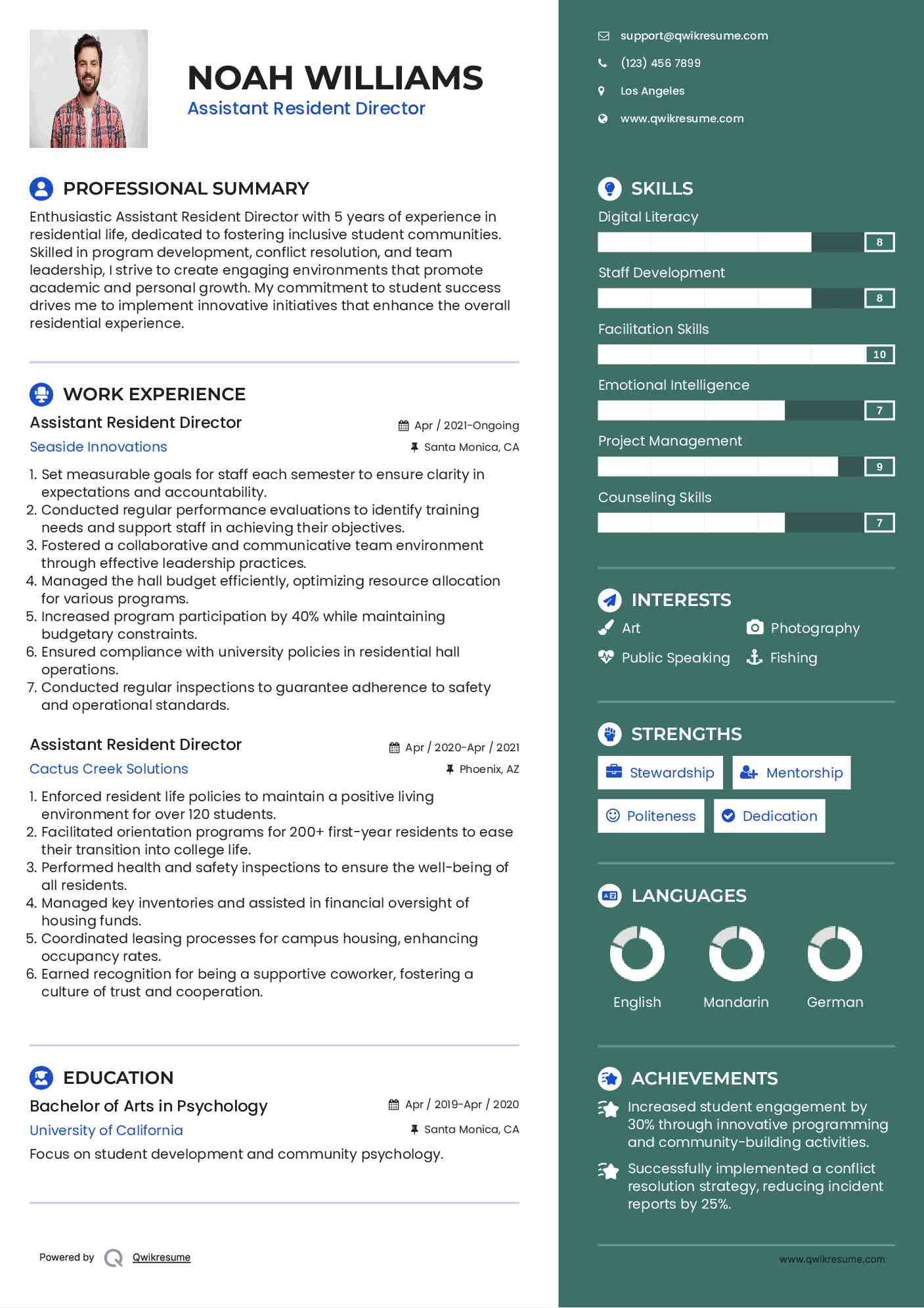 Assistant Resident Director Resume Model