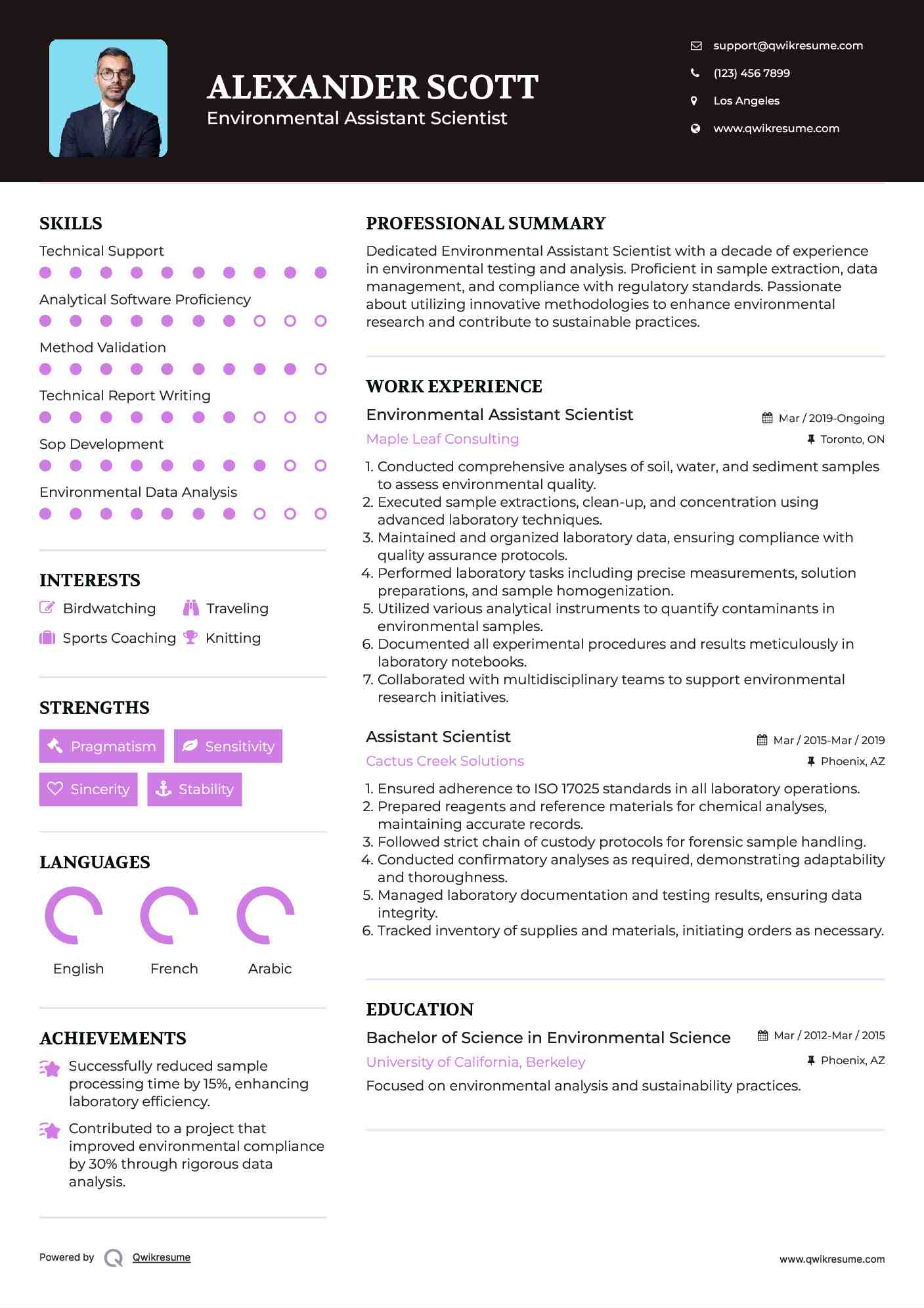 Environmental Assistant Scientist Resume Sample