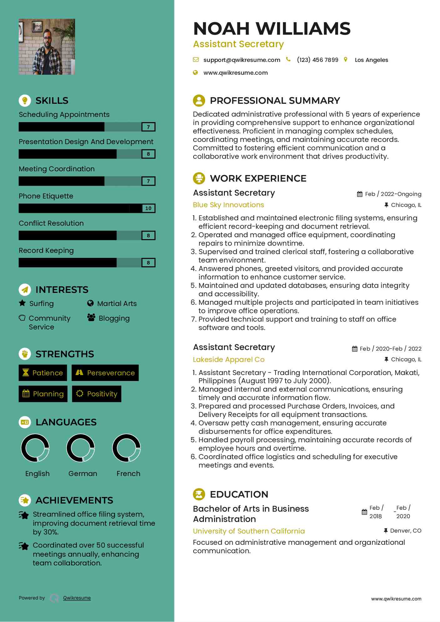 Assistant Secretary Resume Template
