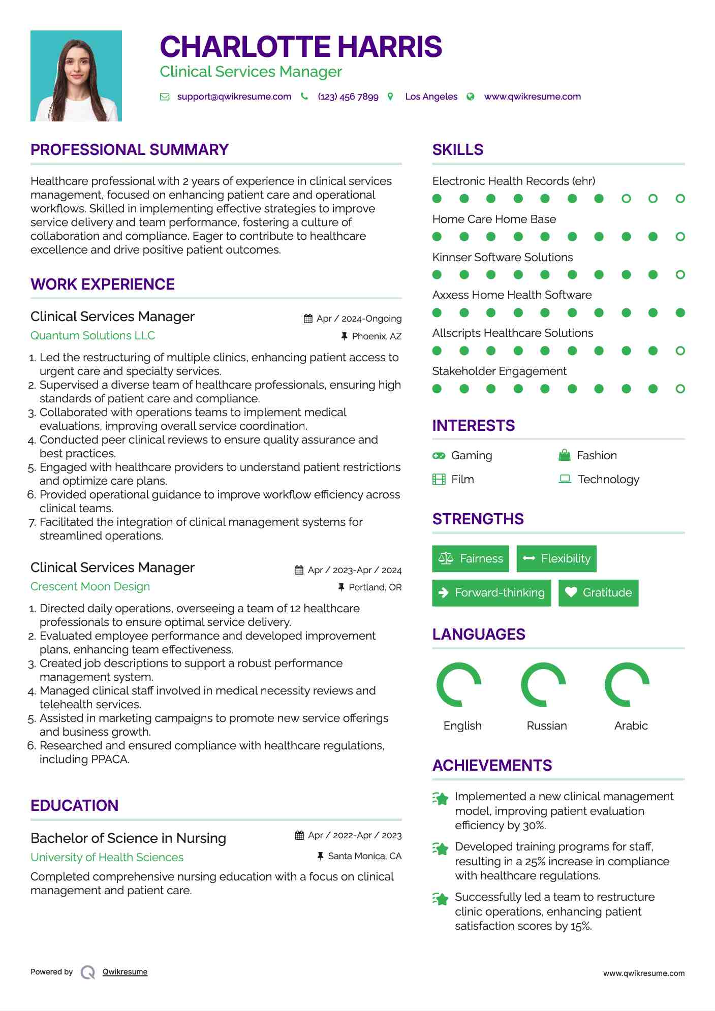 Clinical Services Manager Resume Template