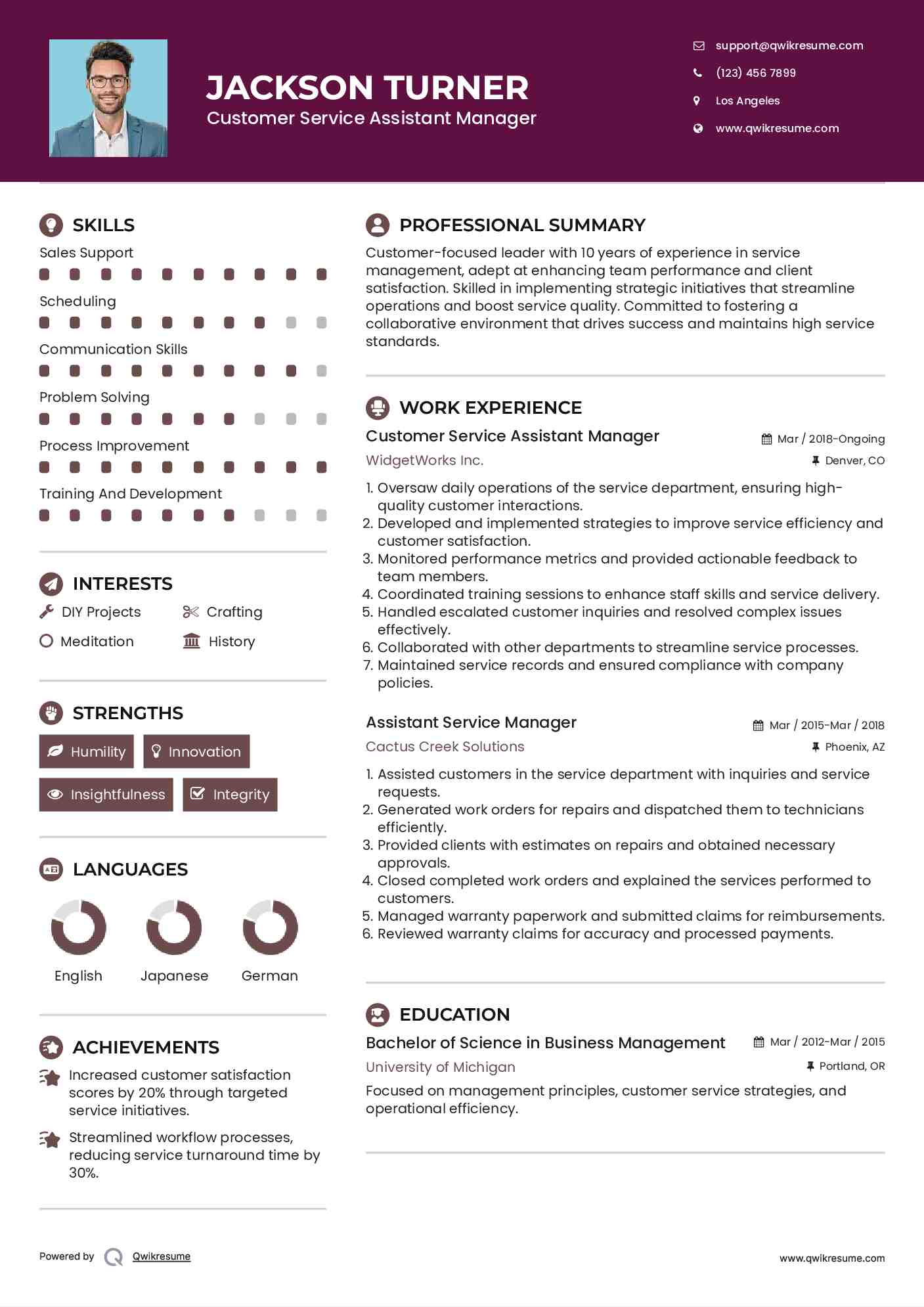 Customer Service Assistant Manager Resume Template