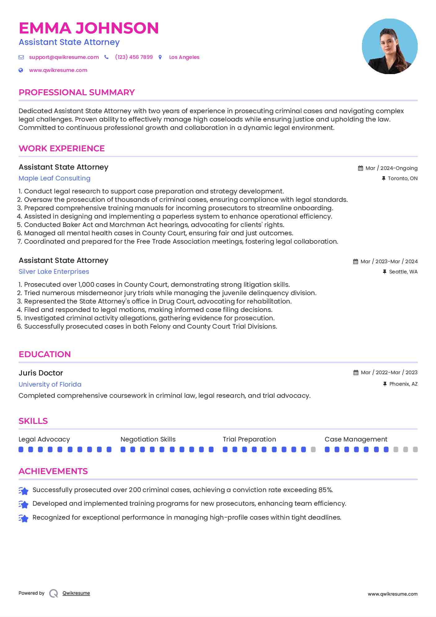 Assistant State Attorney Resume Sample