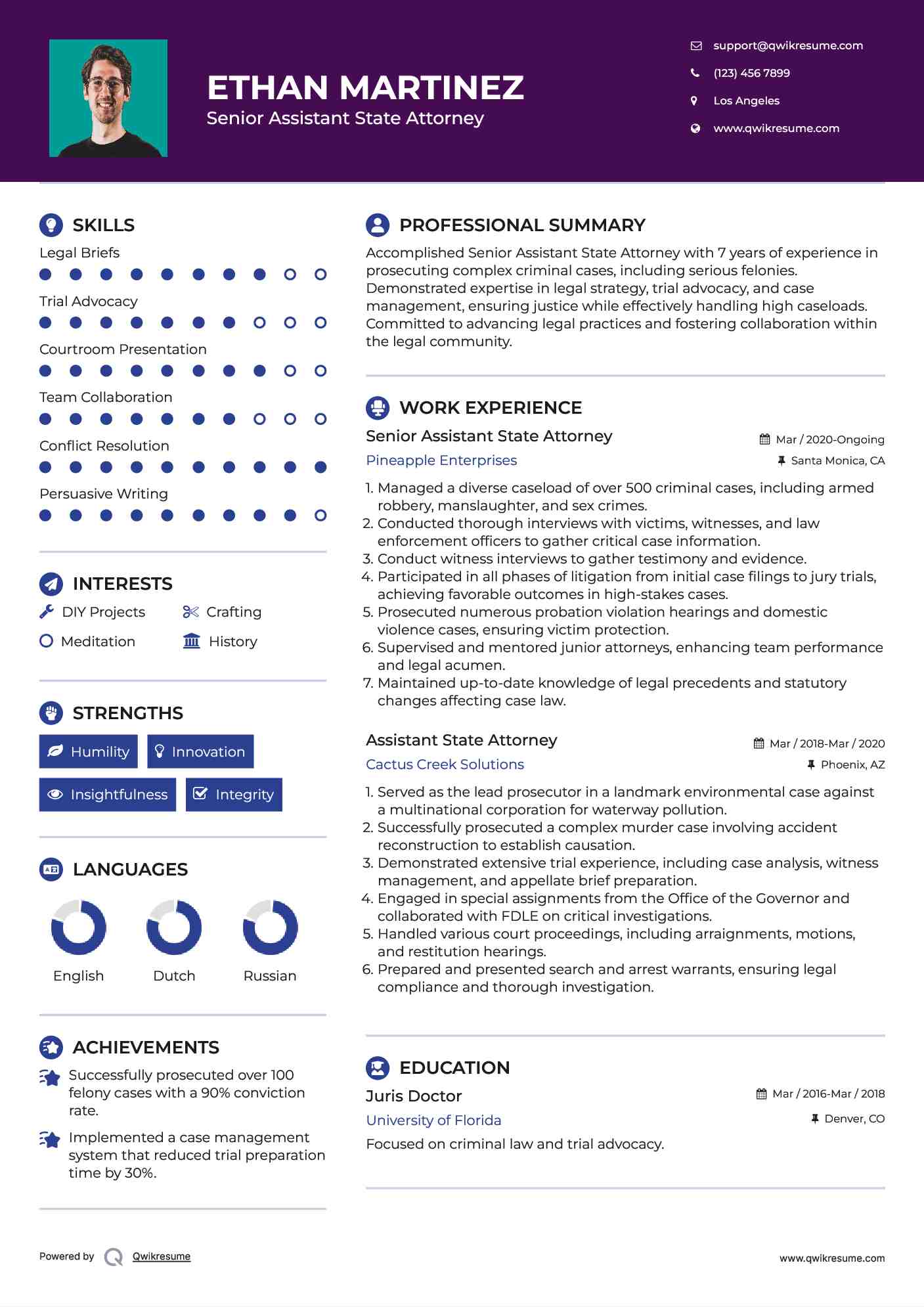 Senior Assistant State Attorney Resume Example