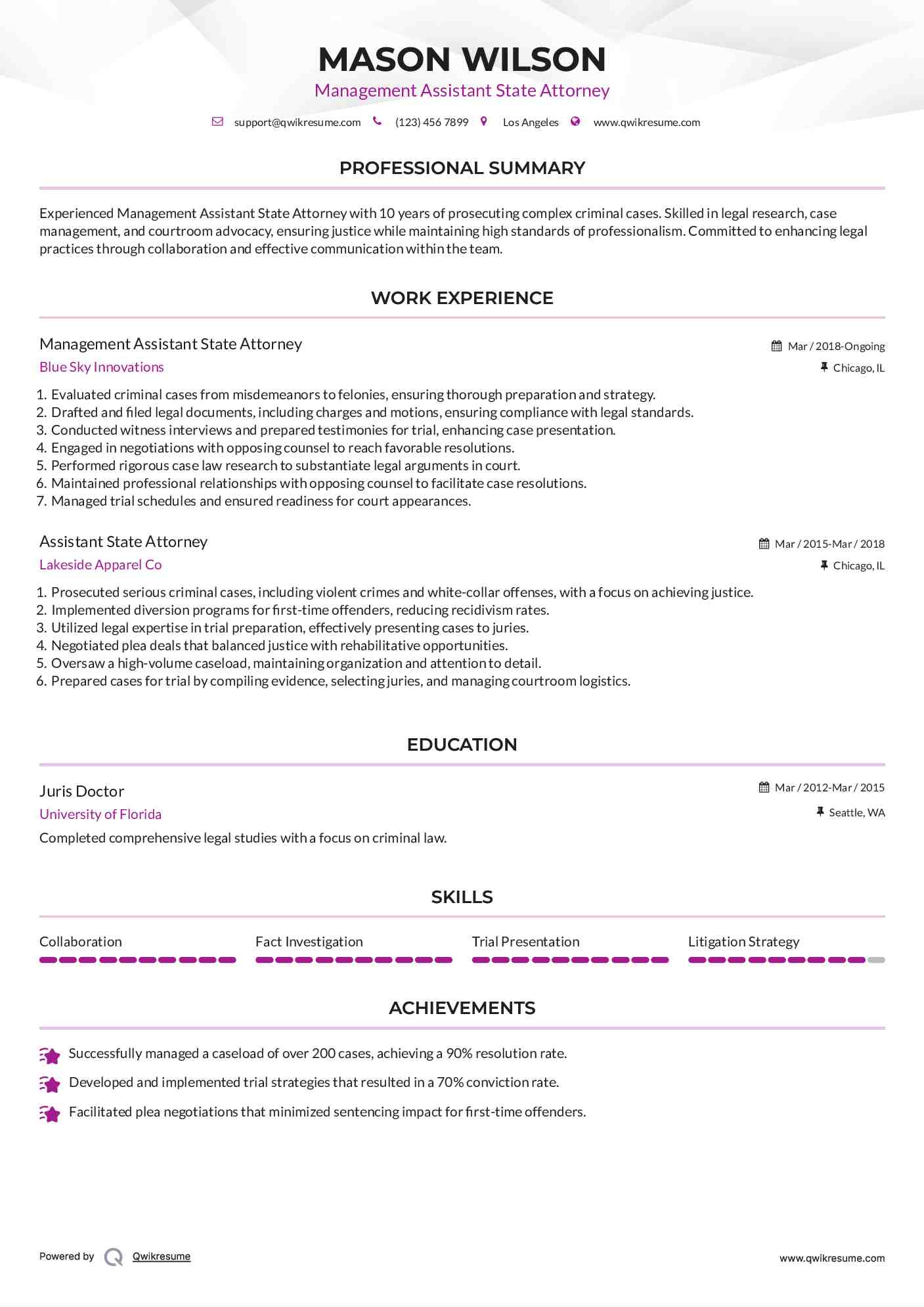 Management Assistant State Attorney Resume Model