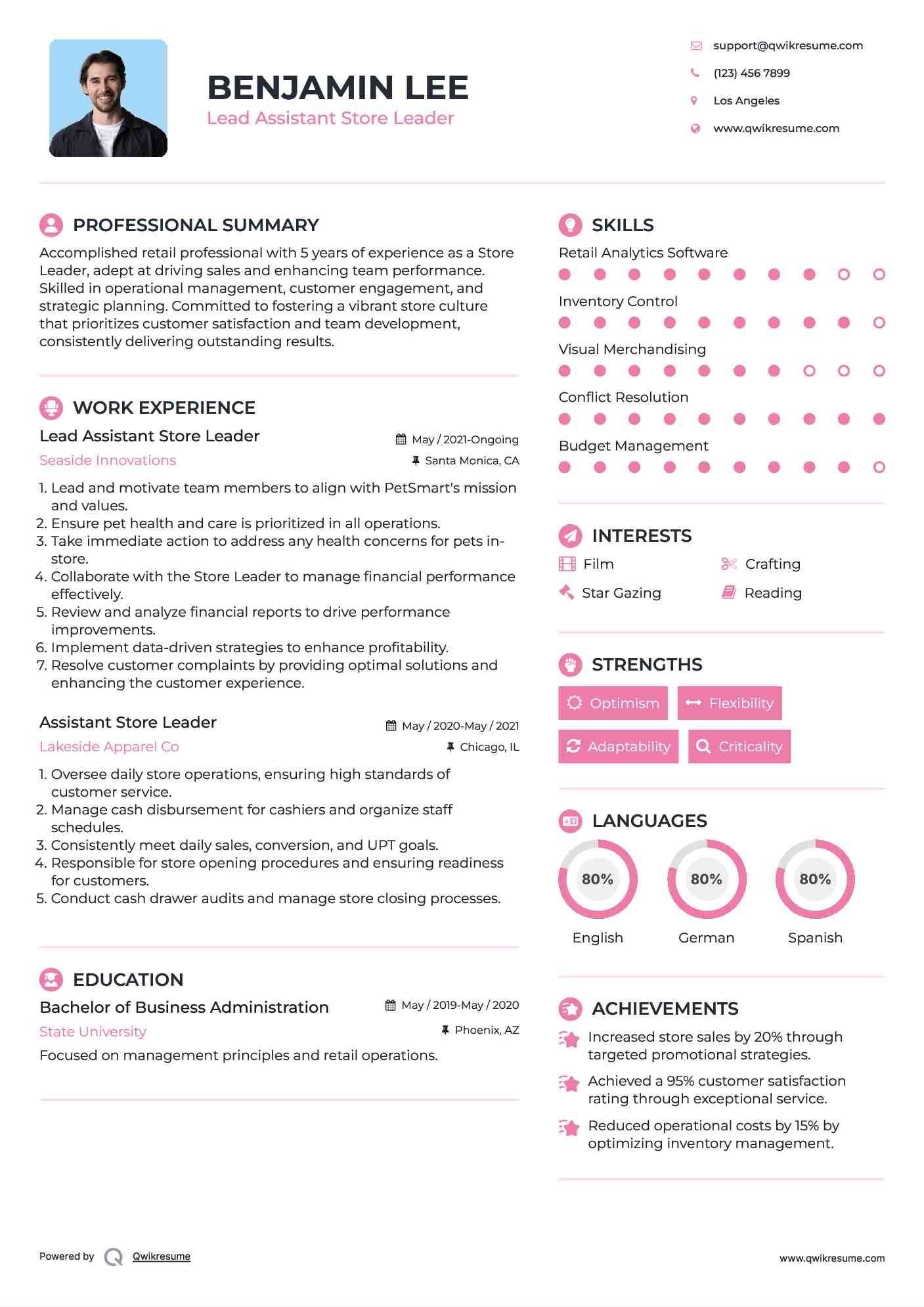 Lead Assistant Store Leader Resume Sample