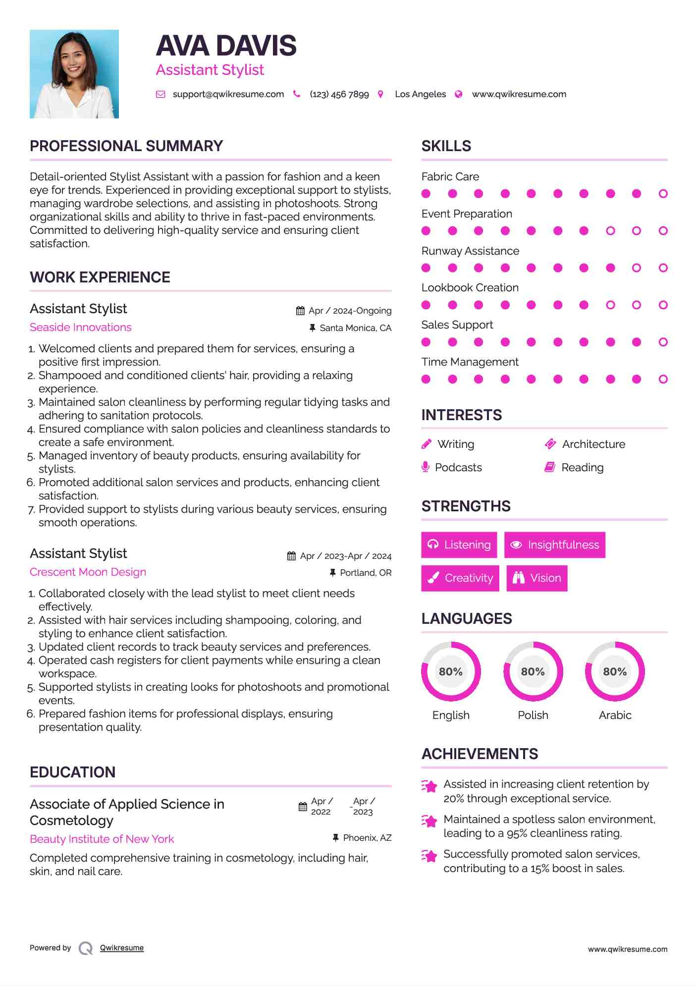 Assistant Stylist Resume Format