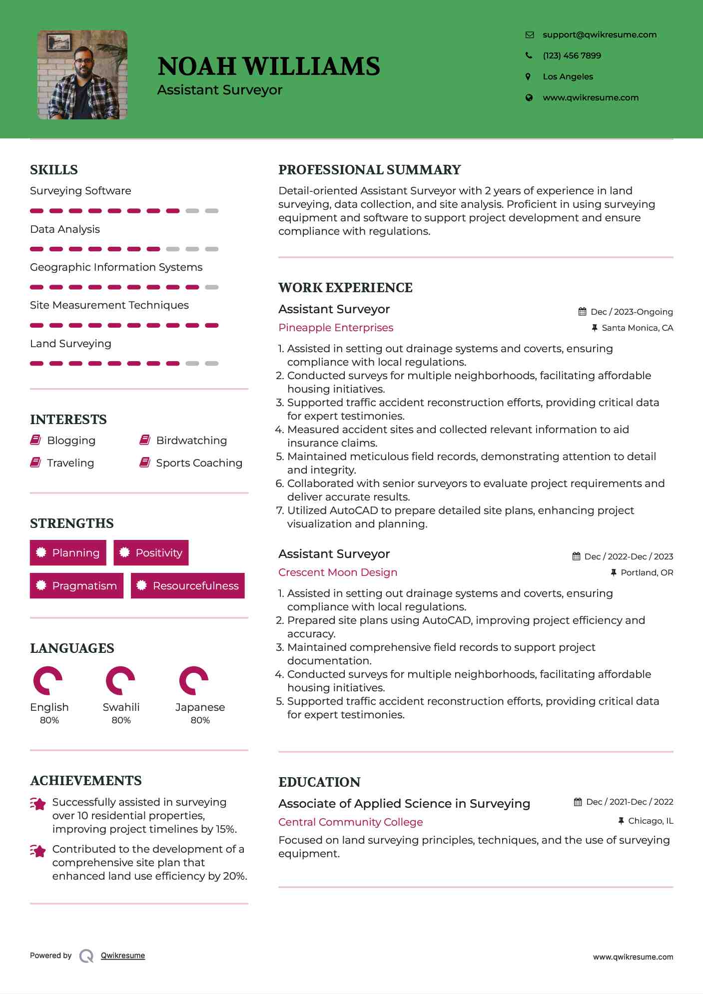 Assistant Surveyor Resume Model