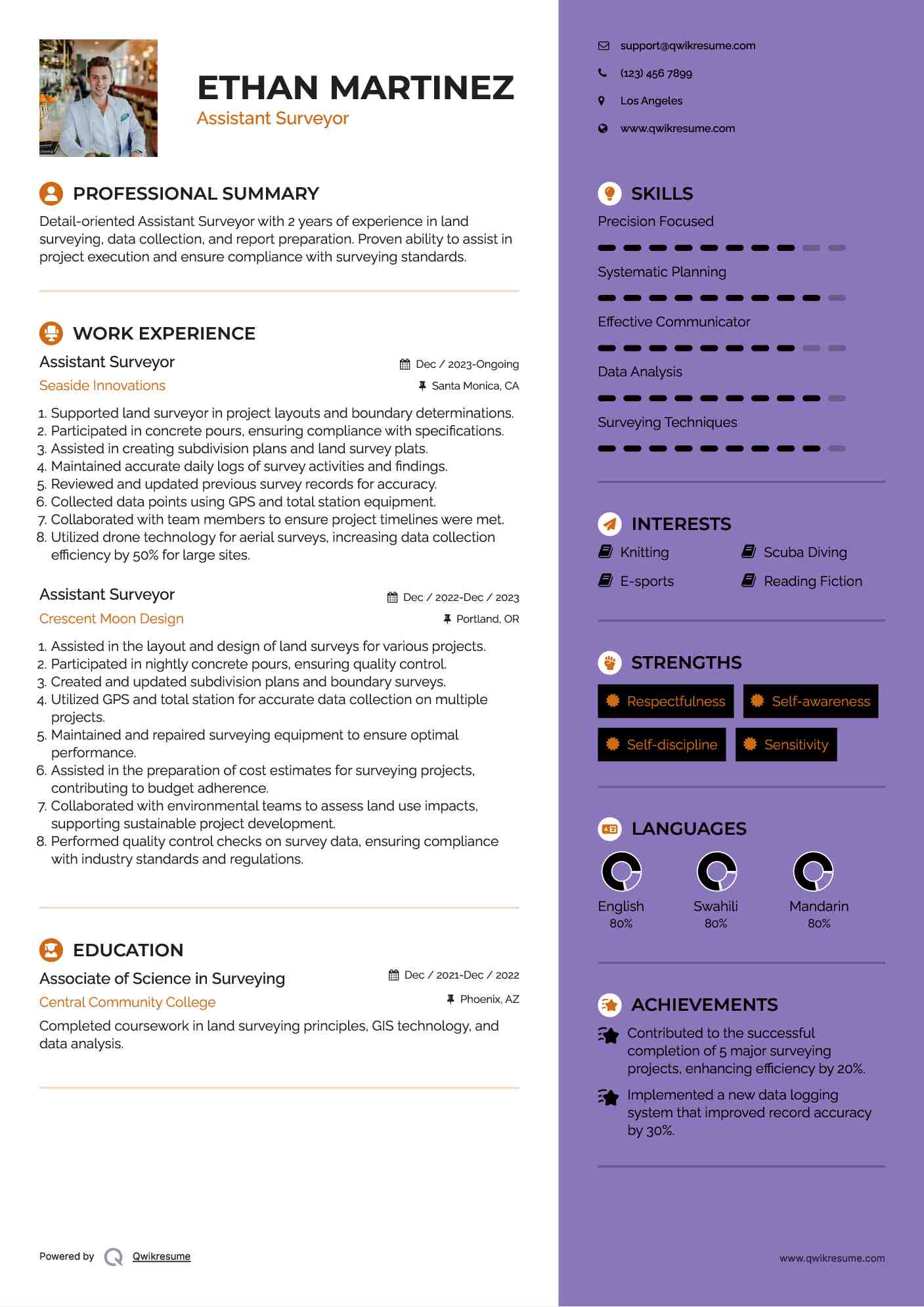 Assistant Surveyor Resume Model
