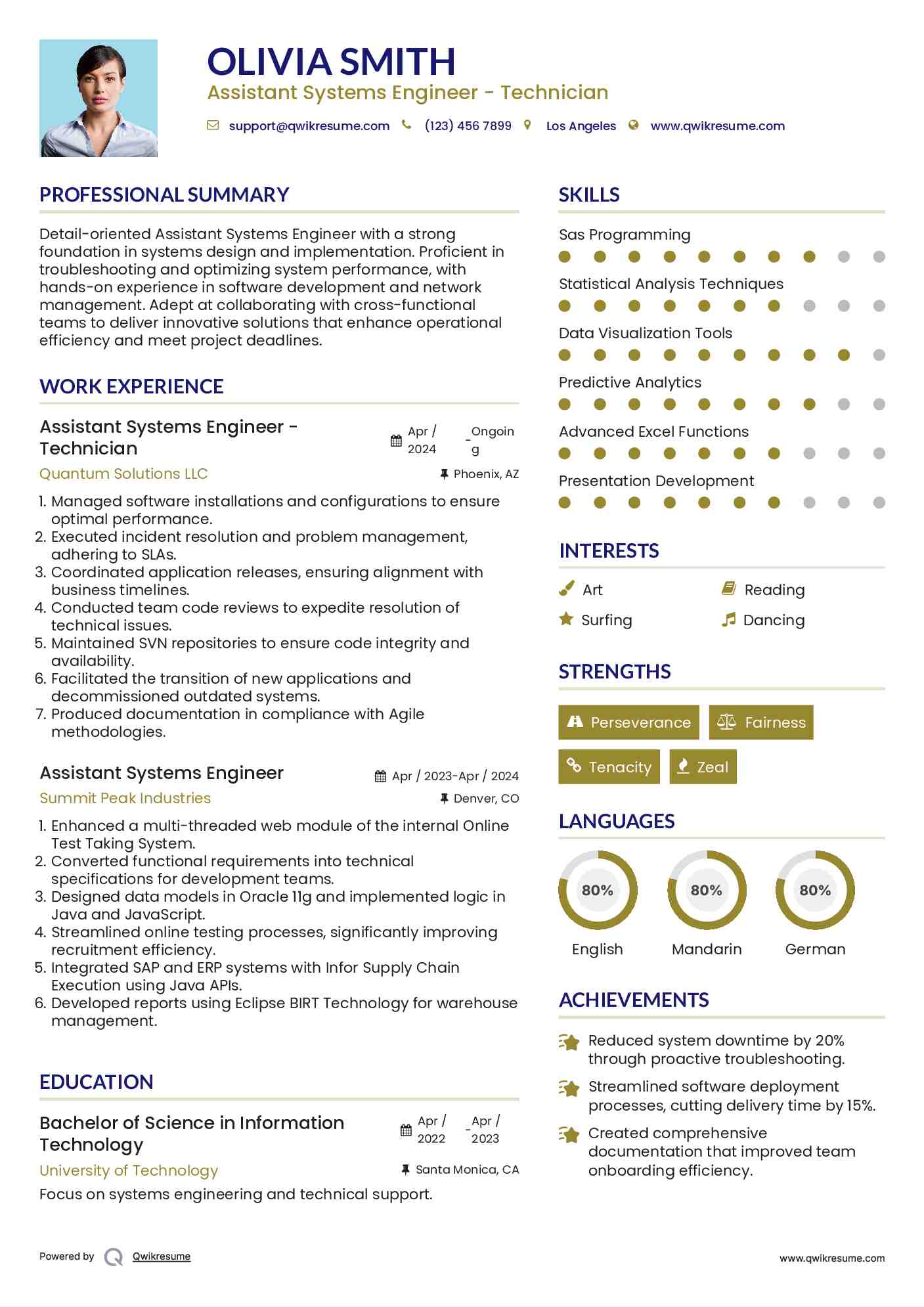 Assistant Systems Engineer Resume Samples QwikResume