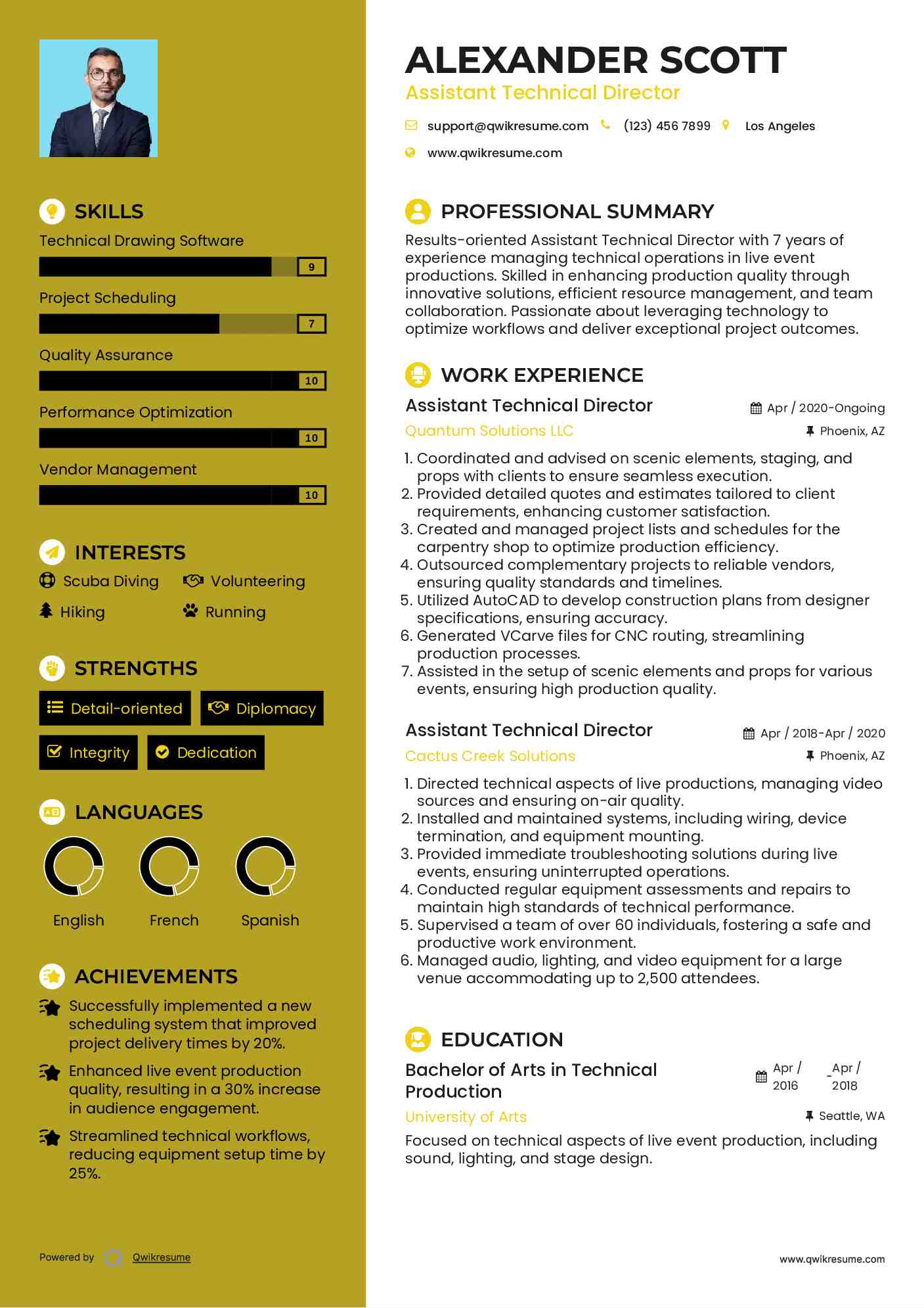 Assistant Technical Director Resume Model