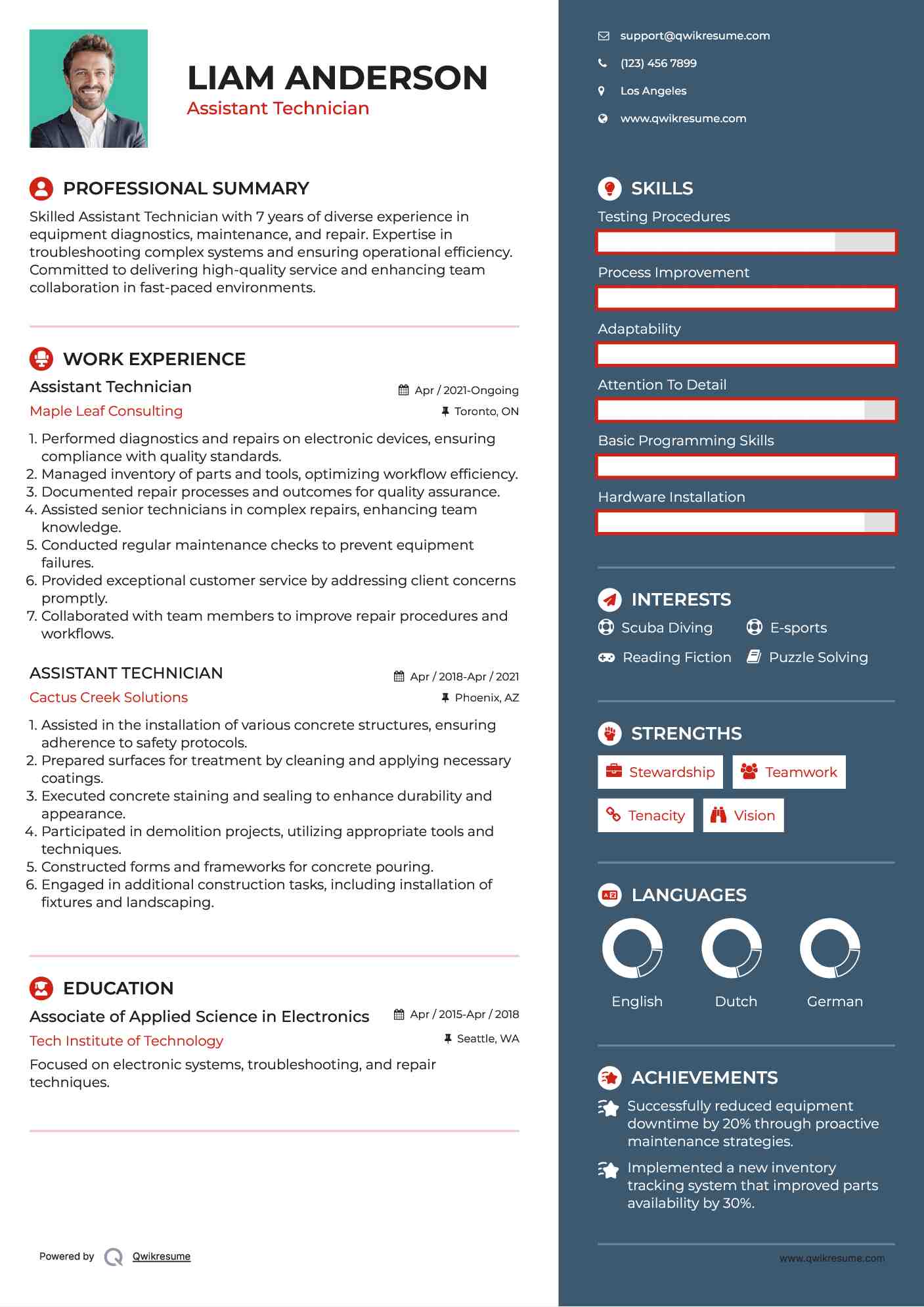 Assistant Technician Resume Template