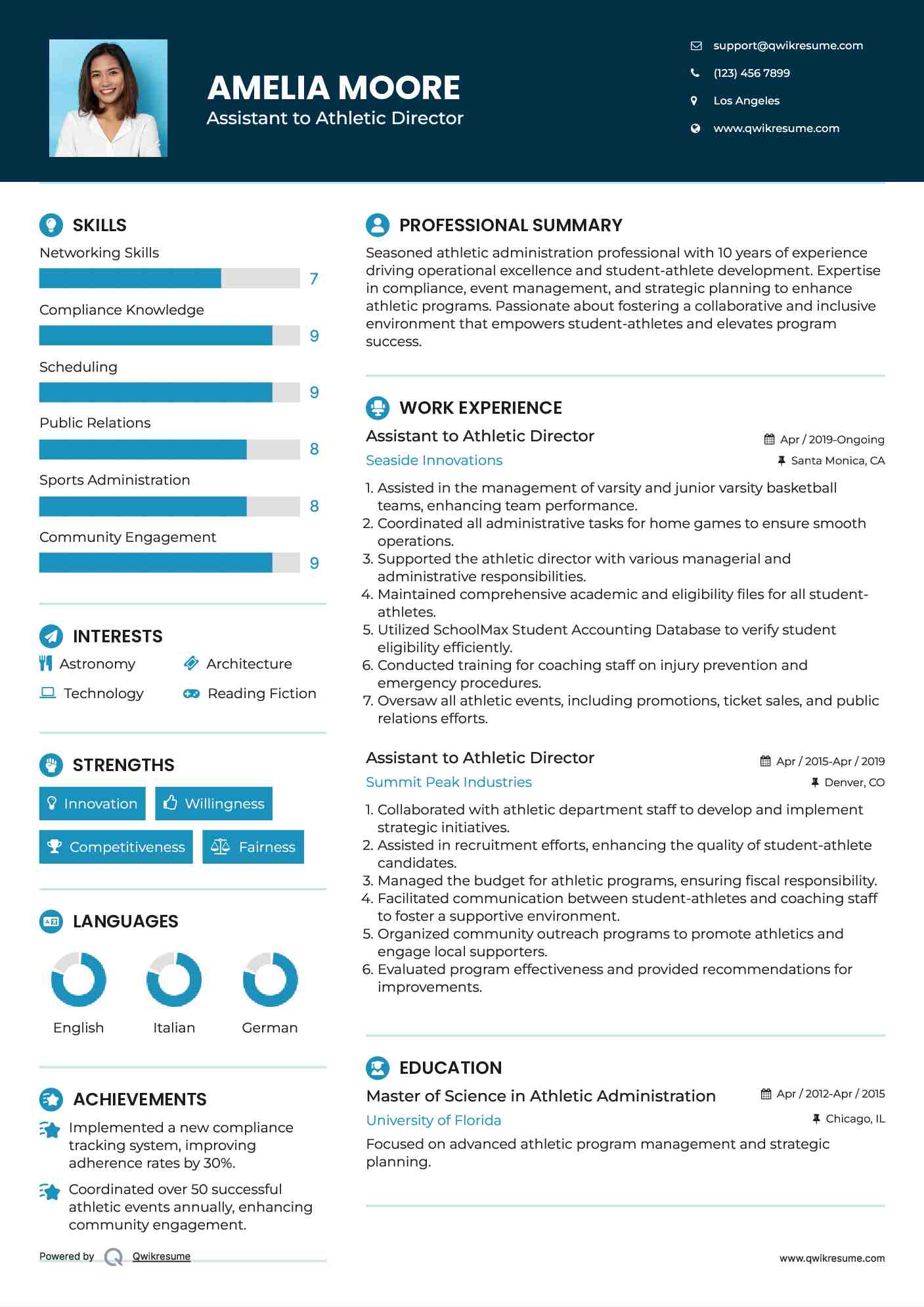 Assistant to Athletic Director Resume Format