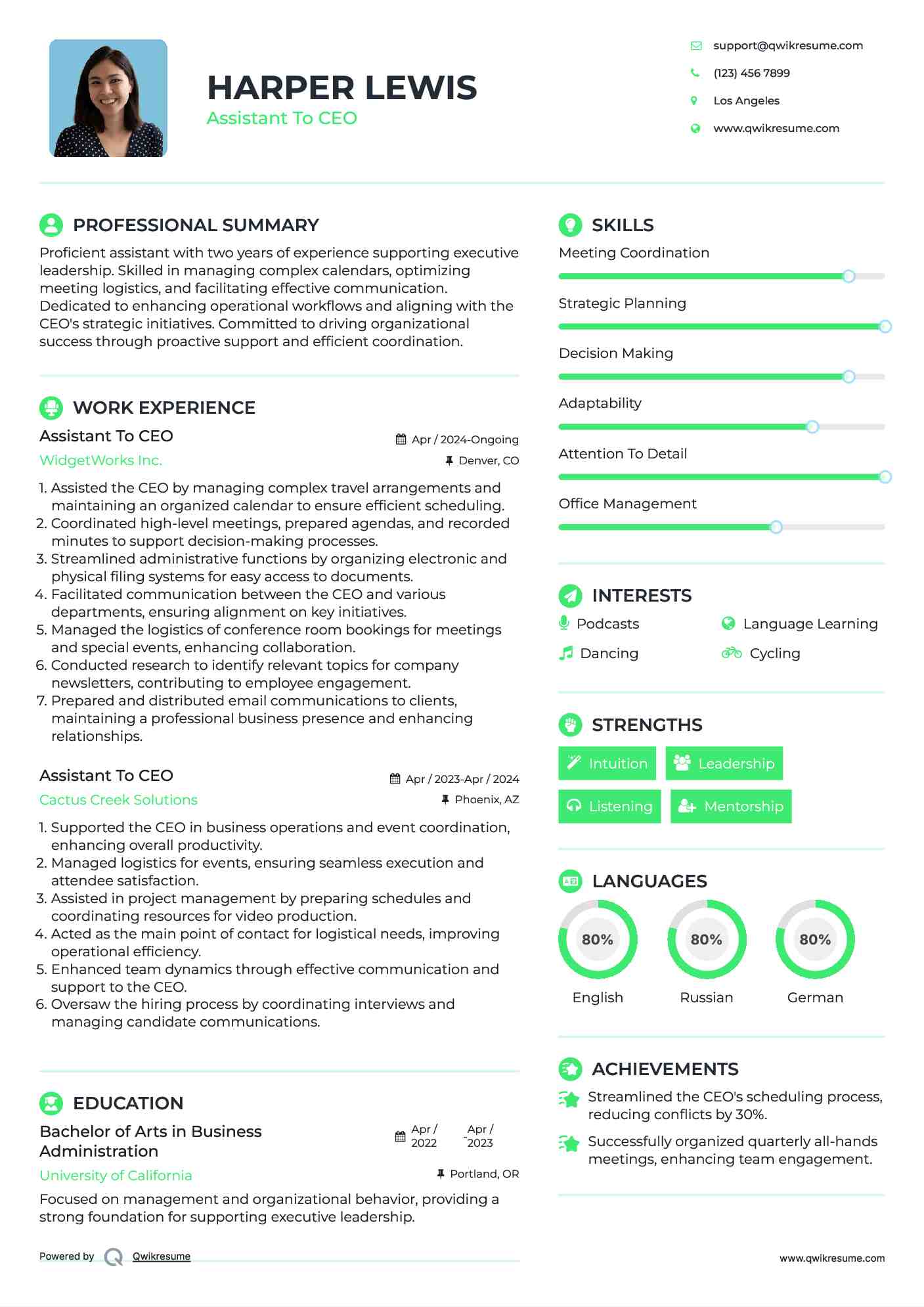 Assistant To CEO Resume Format