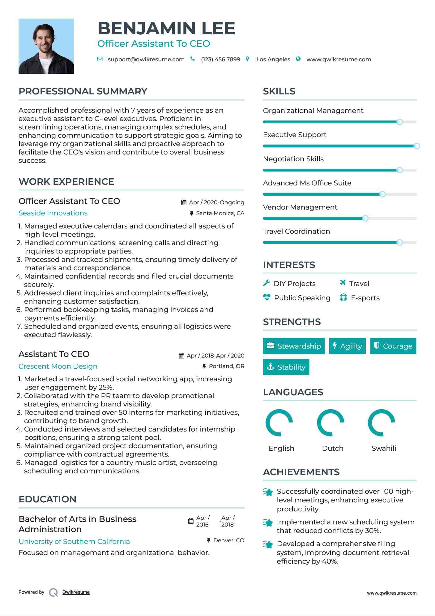 Officer Assistant To CEO Resume Template