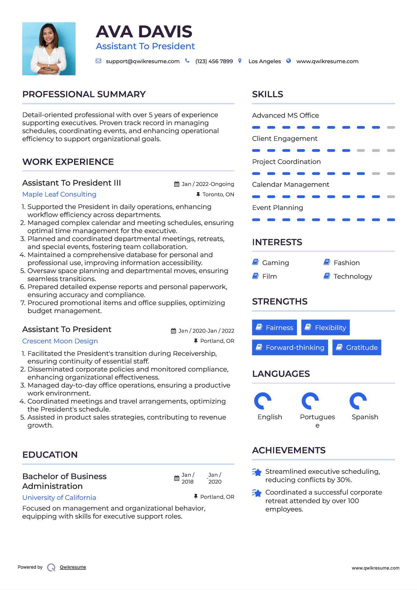 Assistant To President III Resume Format