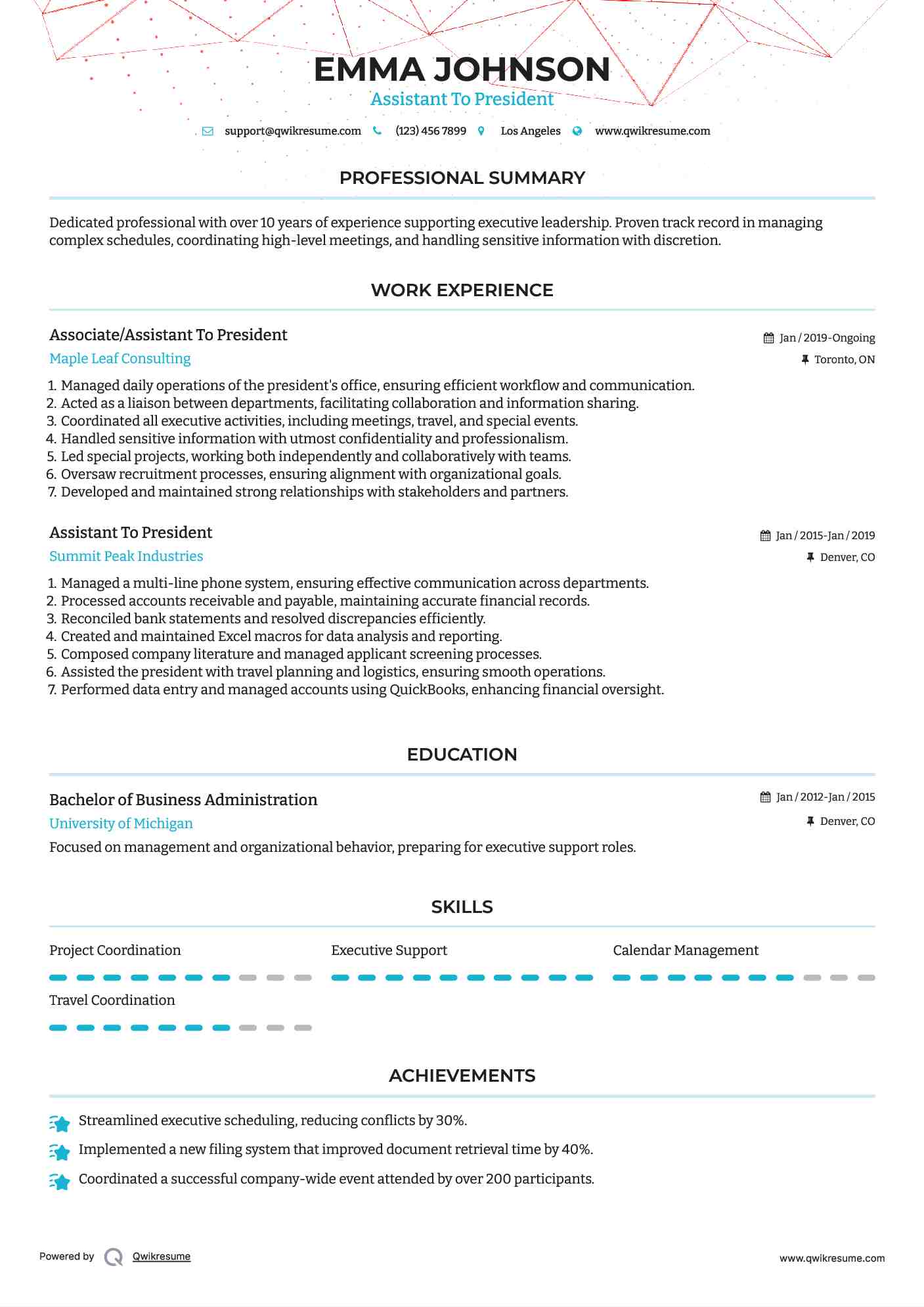 Associate/Assistant To President Resume Template