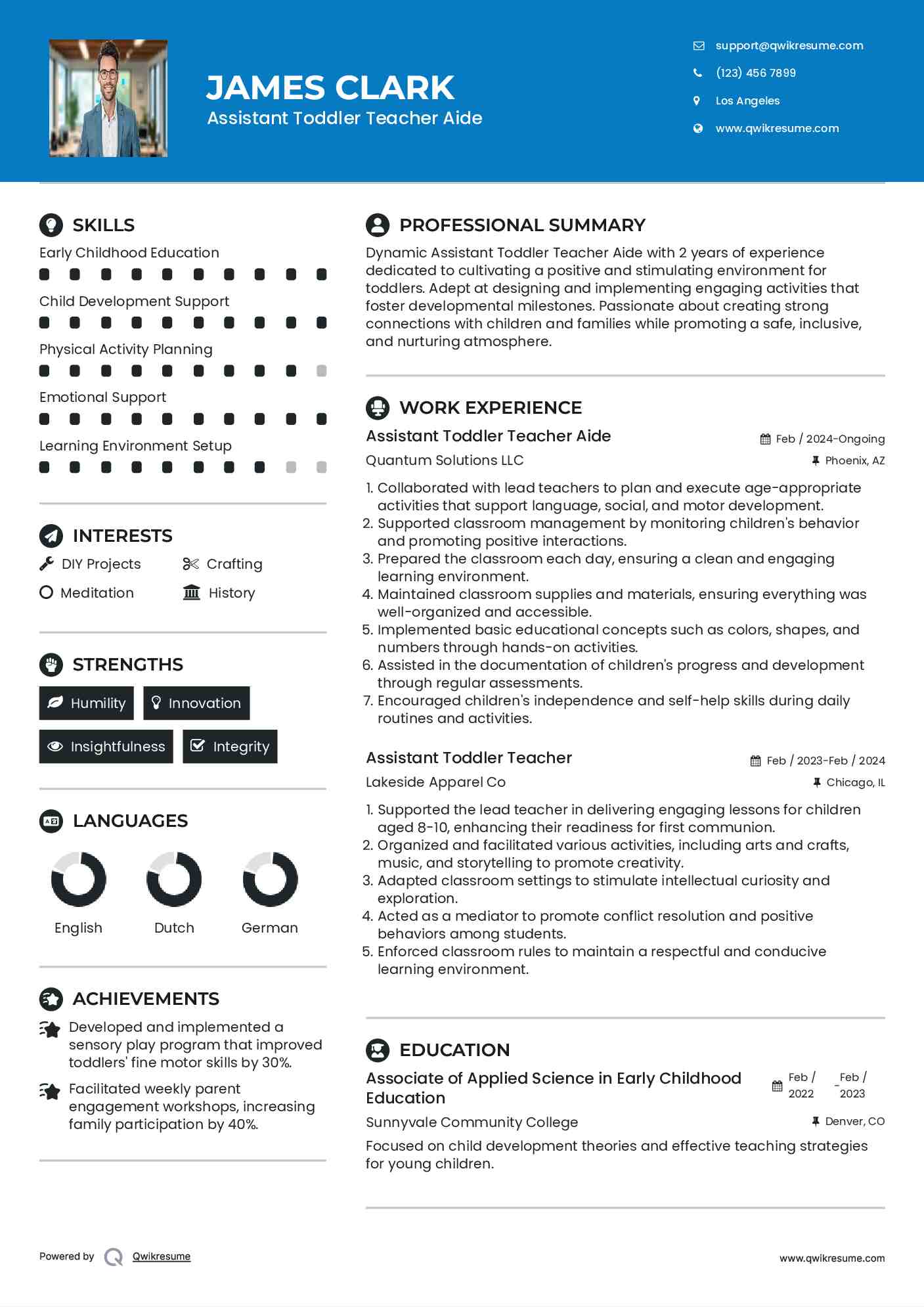 Assistant Toddler Teacher Aide Resume Sample