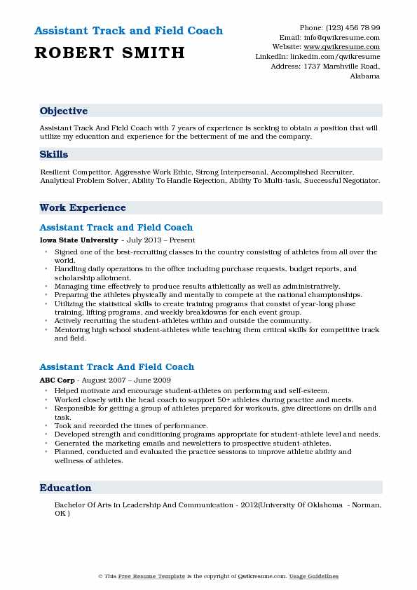 assistant track and field coach resume samples qwikresume track coach resume