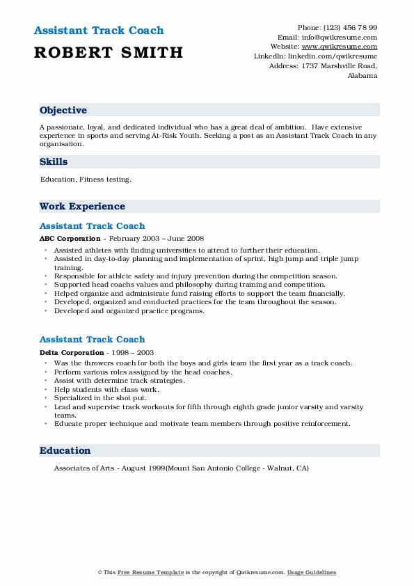 Assistant Track Coach Resume Samples QwikResume