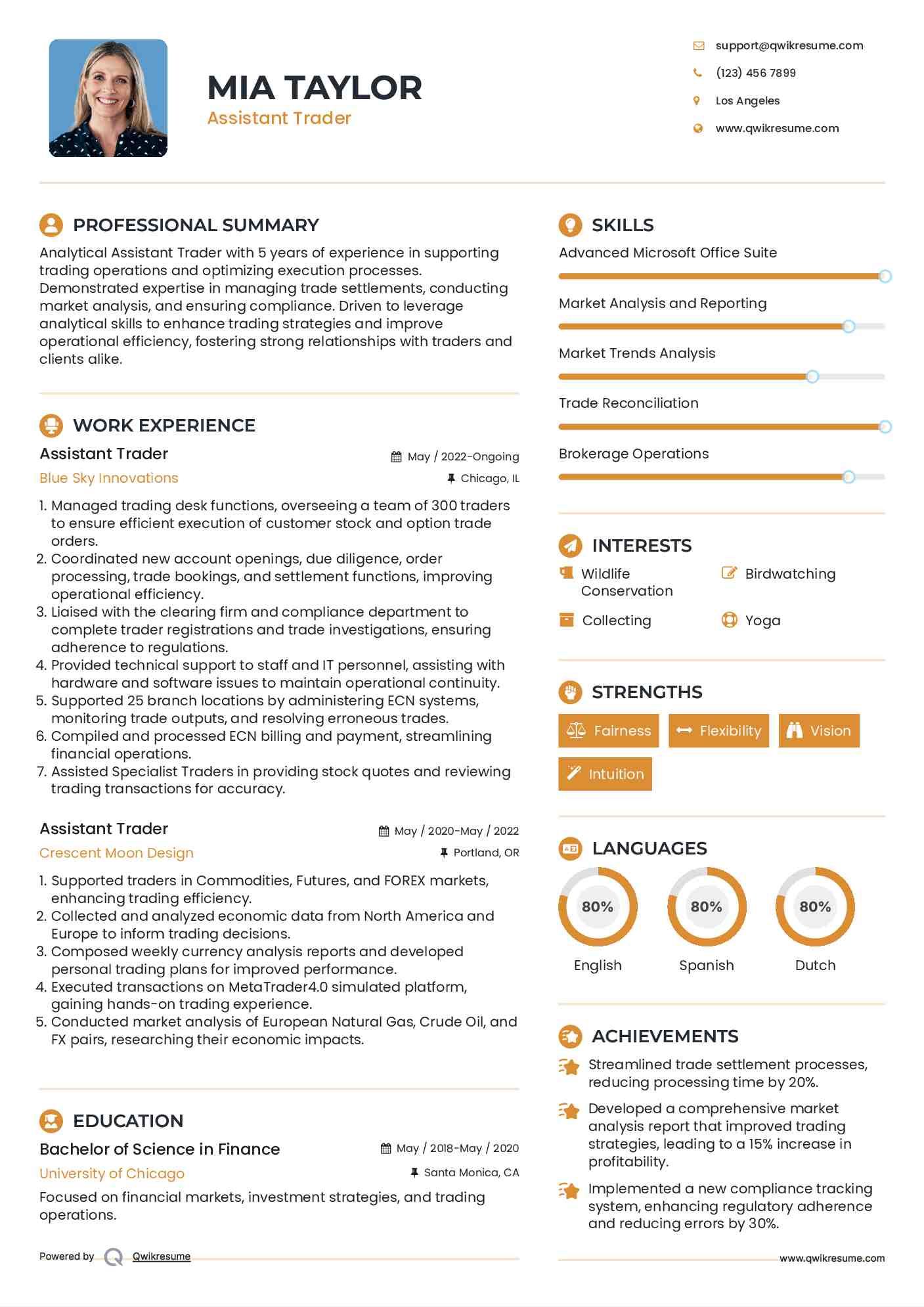 Assistant Trader Resume Format