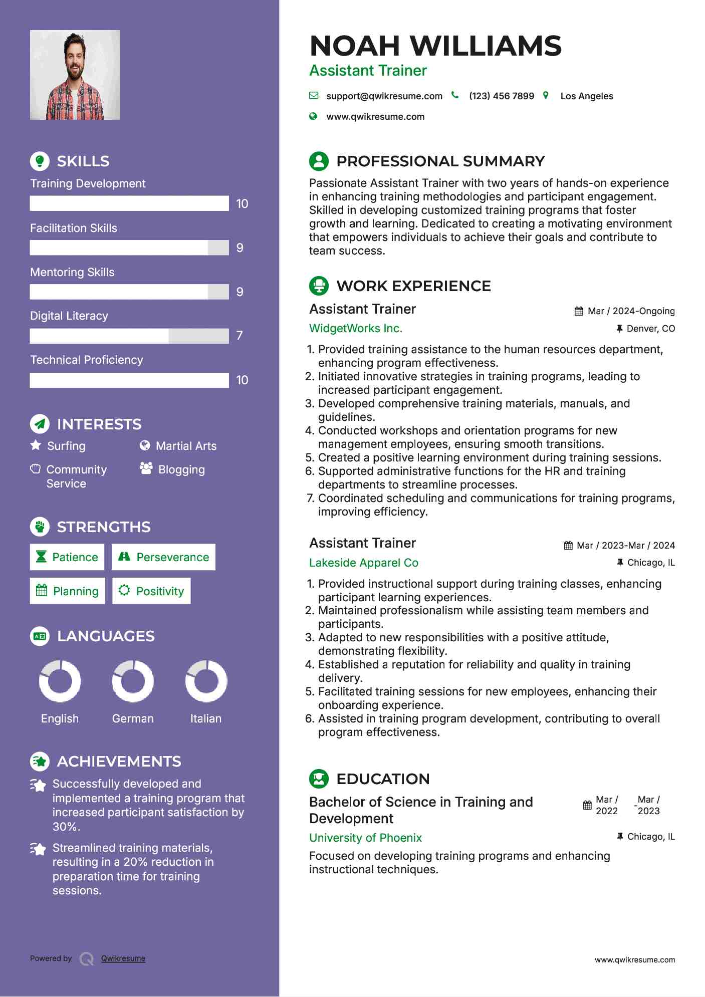 Assistant Trainer Resume Sample