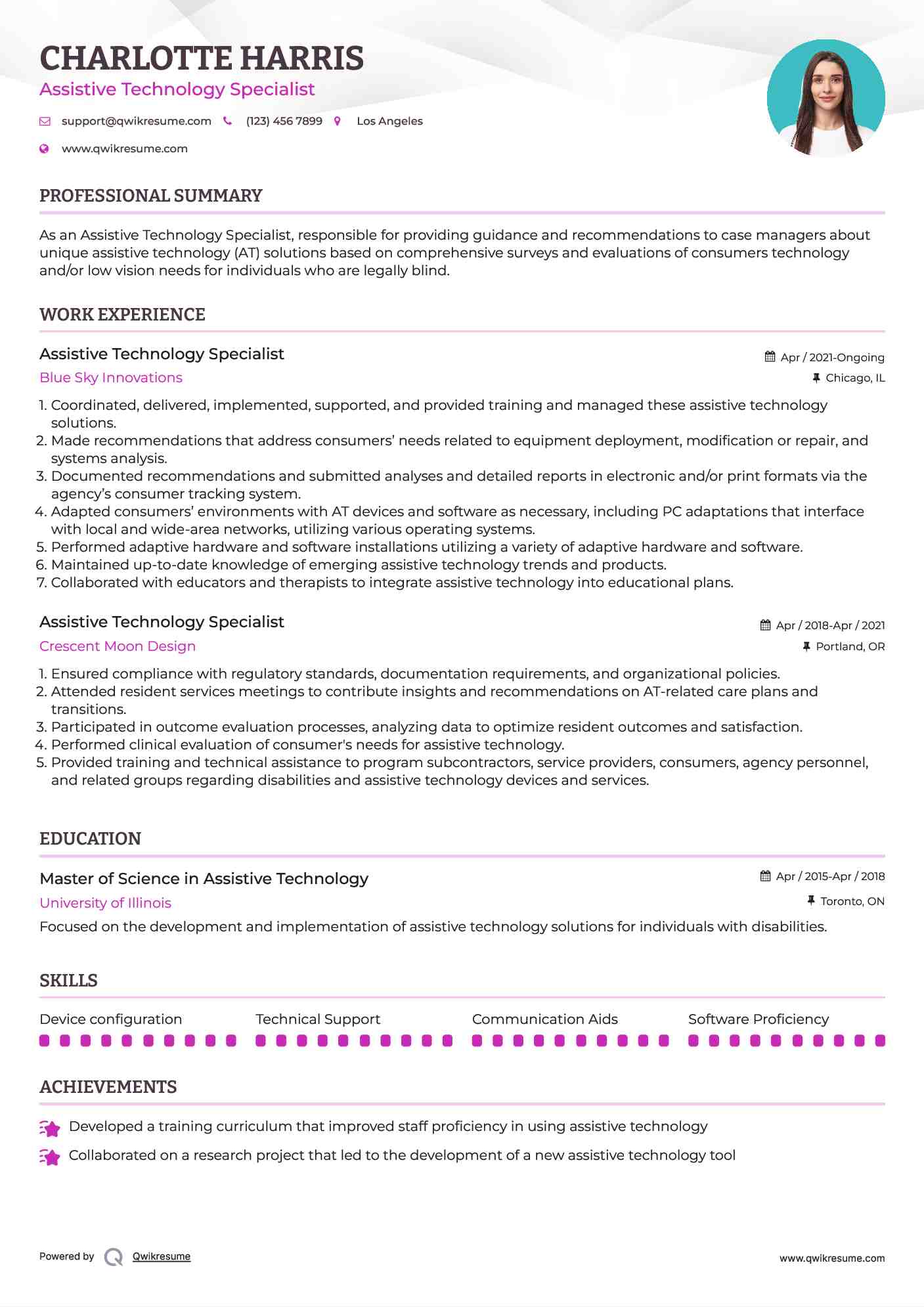 Assistive Technology Specialist Resume Example