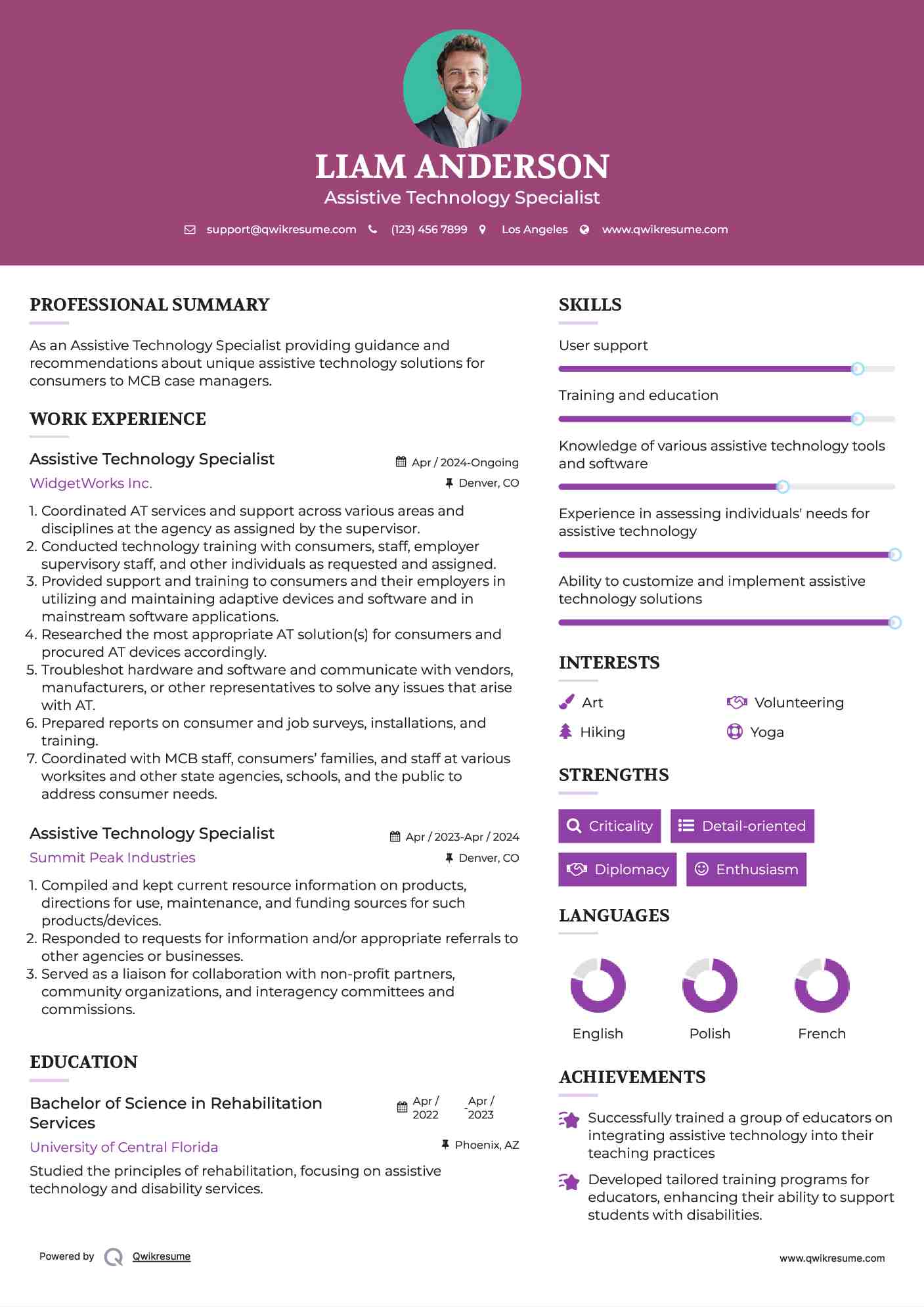 Assistive Technology Specialist Resume Sample