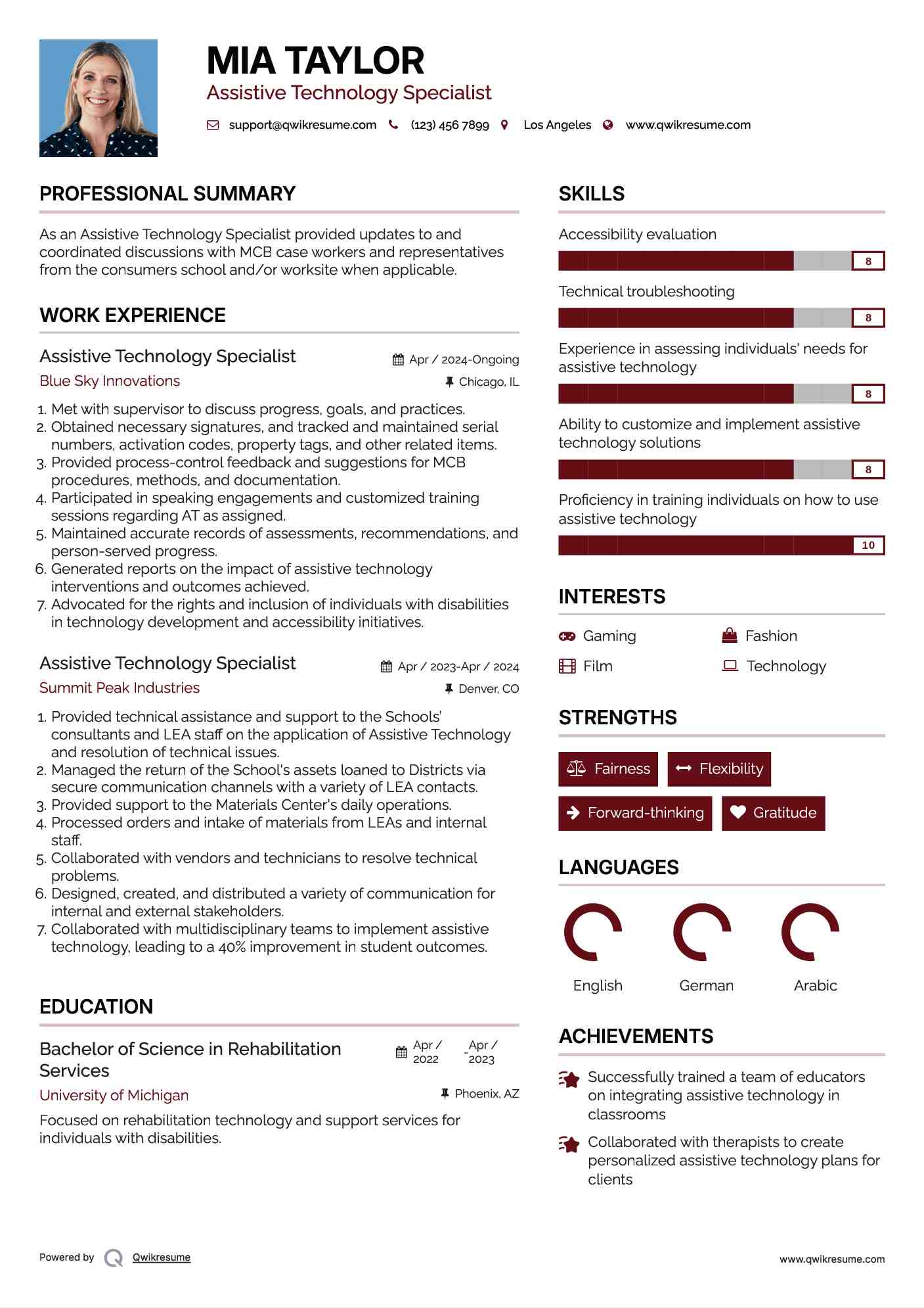 Assistive Technology Specialist Resume Sample