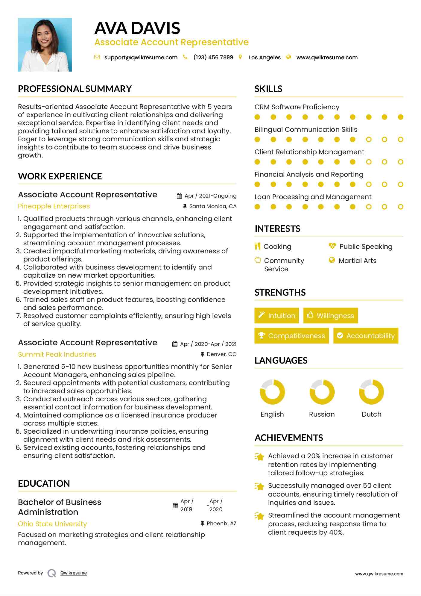 Associate Account Representative Resume Sample