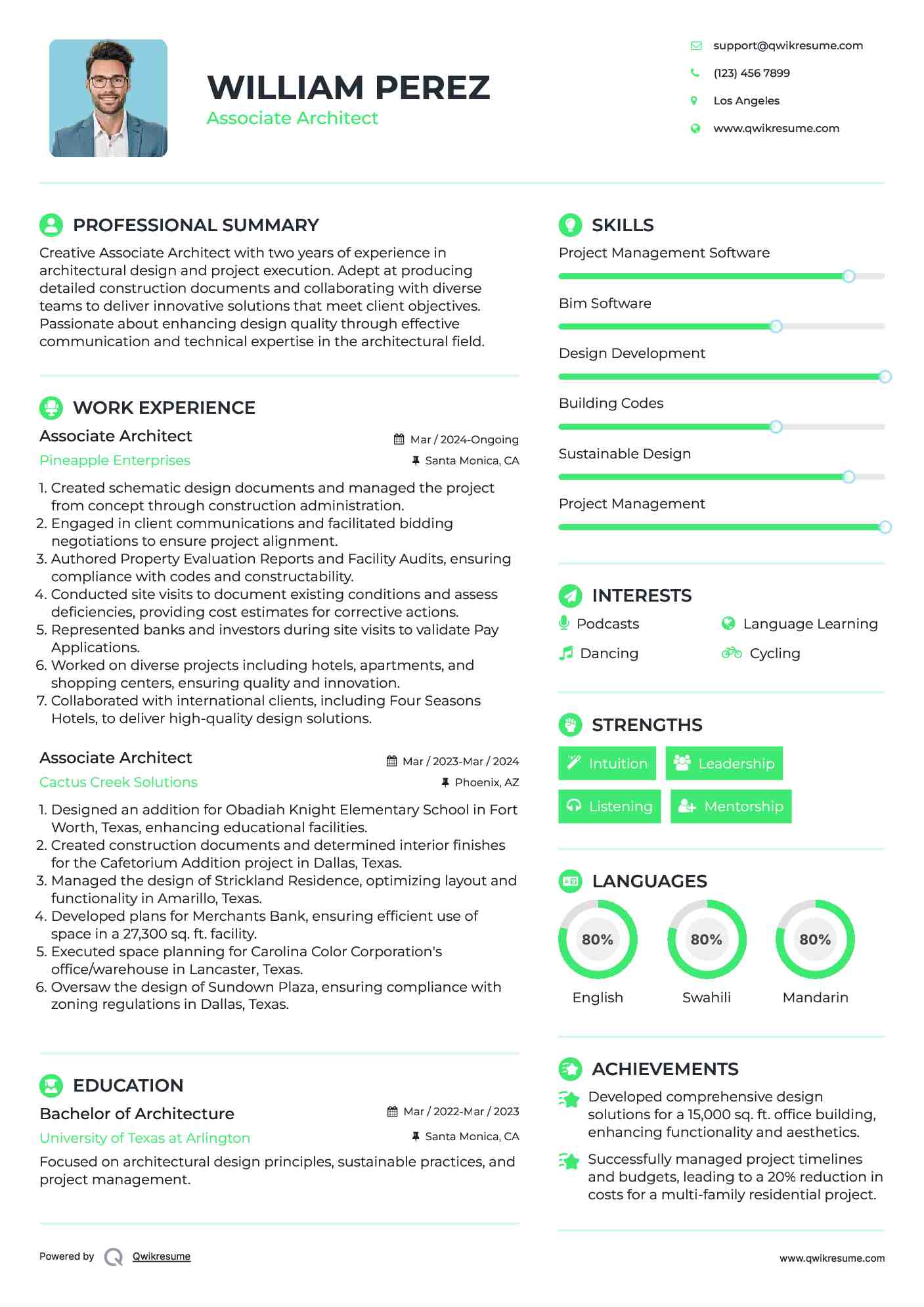Associate Architect Resume Samples QwikResume