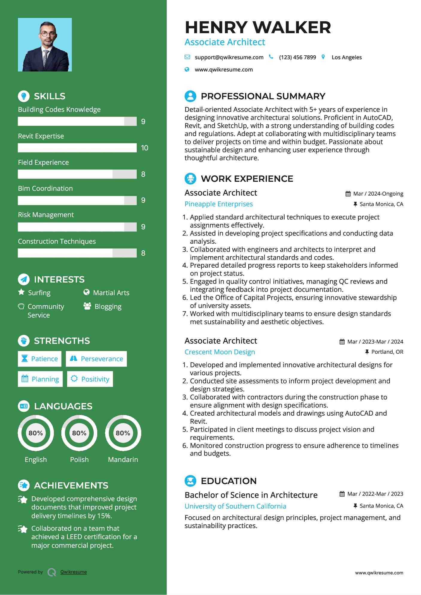 Associate Architect Resume Samples QwikResume