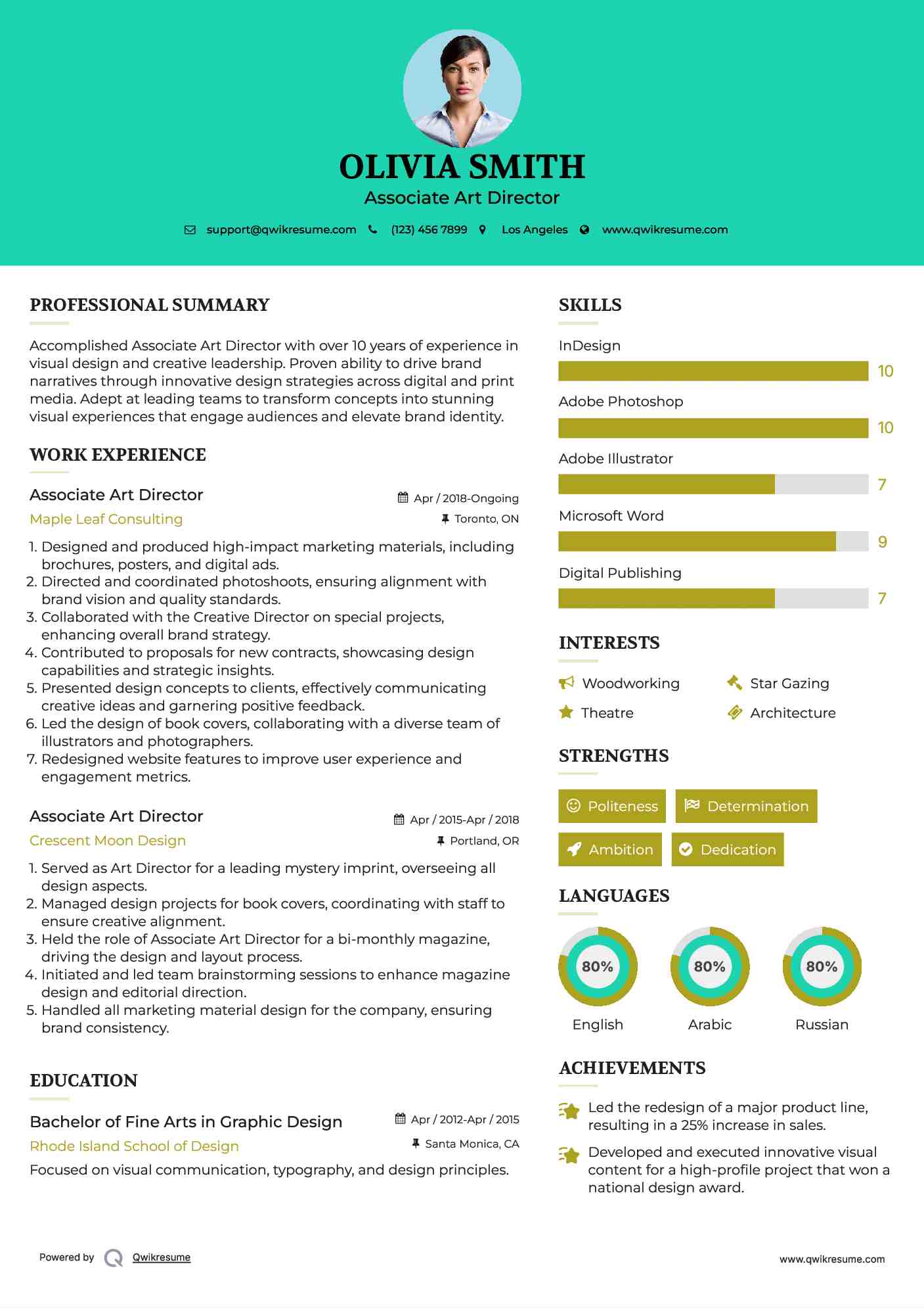 Associate Art Director Resume Example