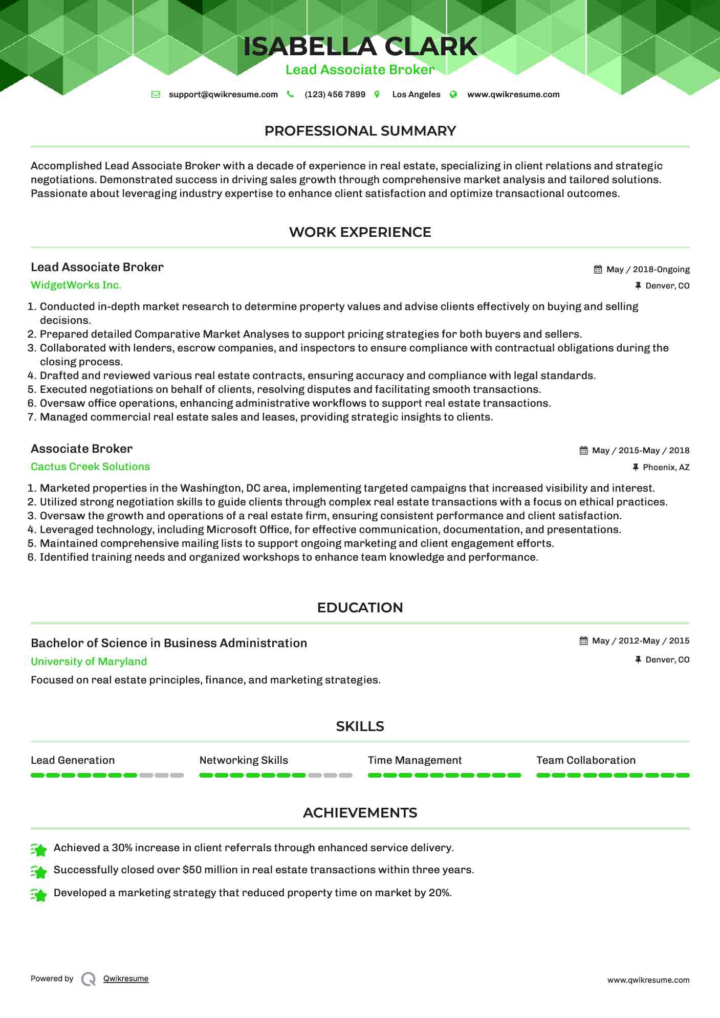 Lead Associate Broker Resume Template