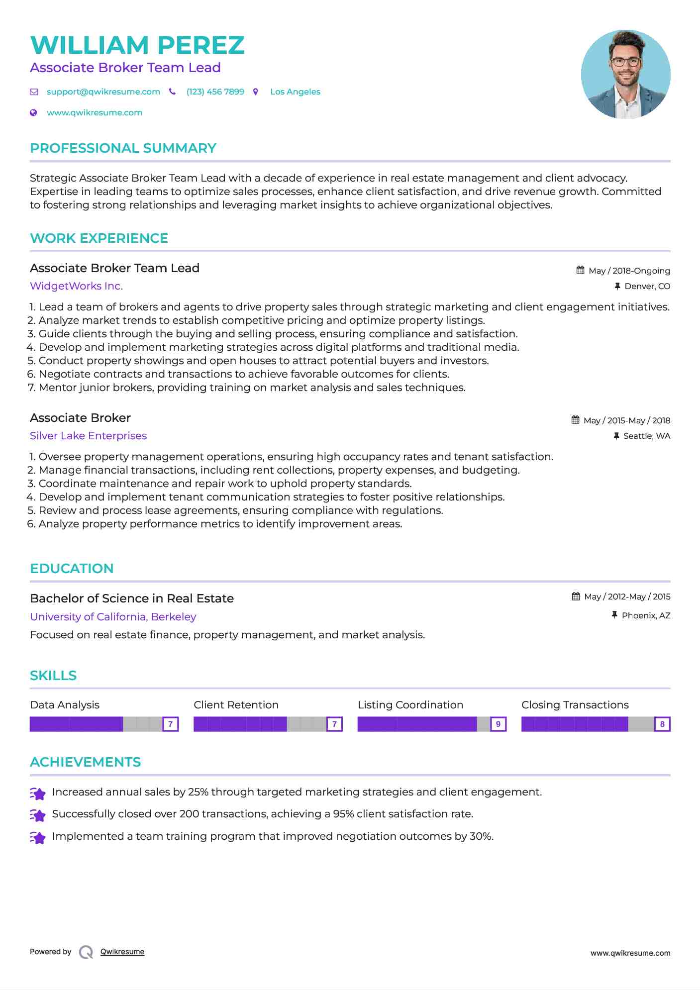 Associate Broker Team Lead Resume Sample