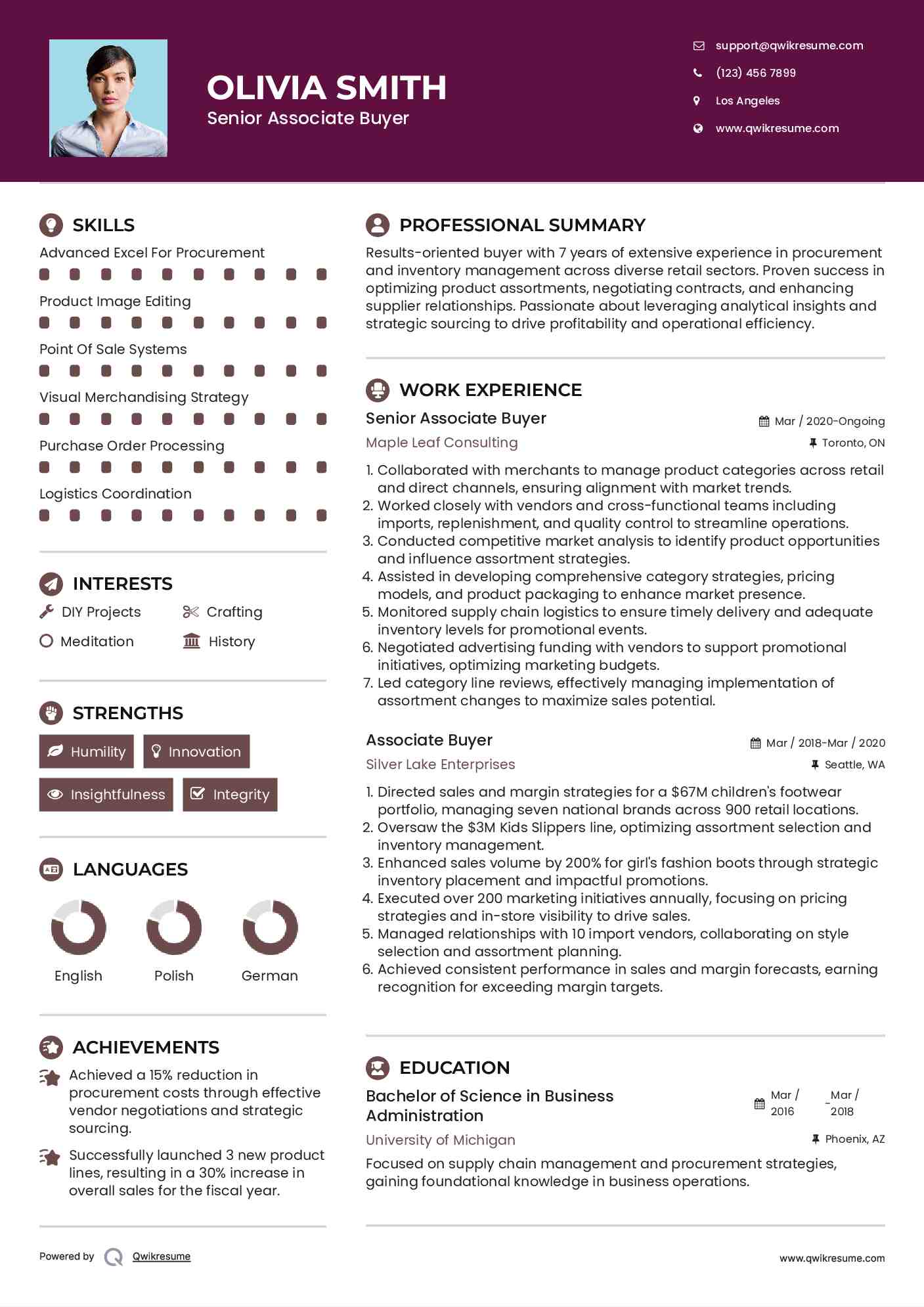 Senior Associate Buyer Resume Template