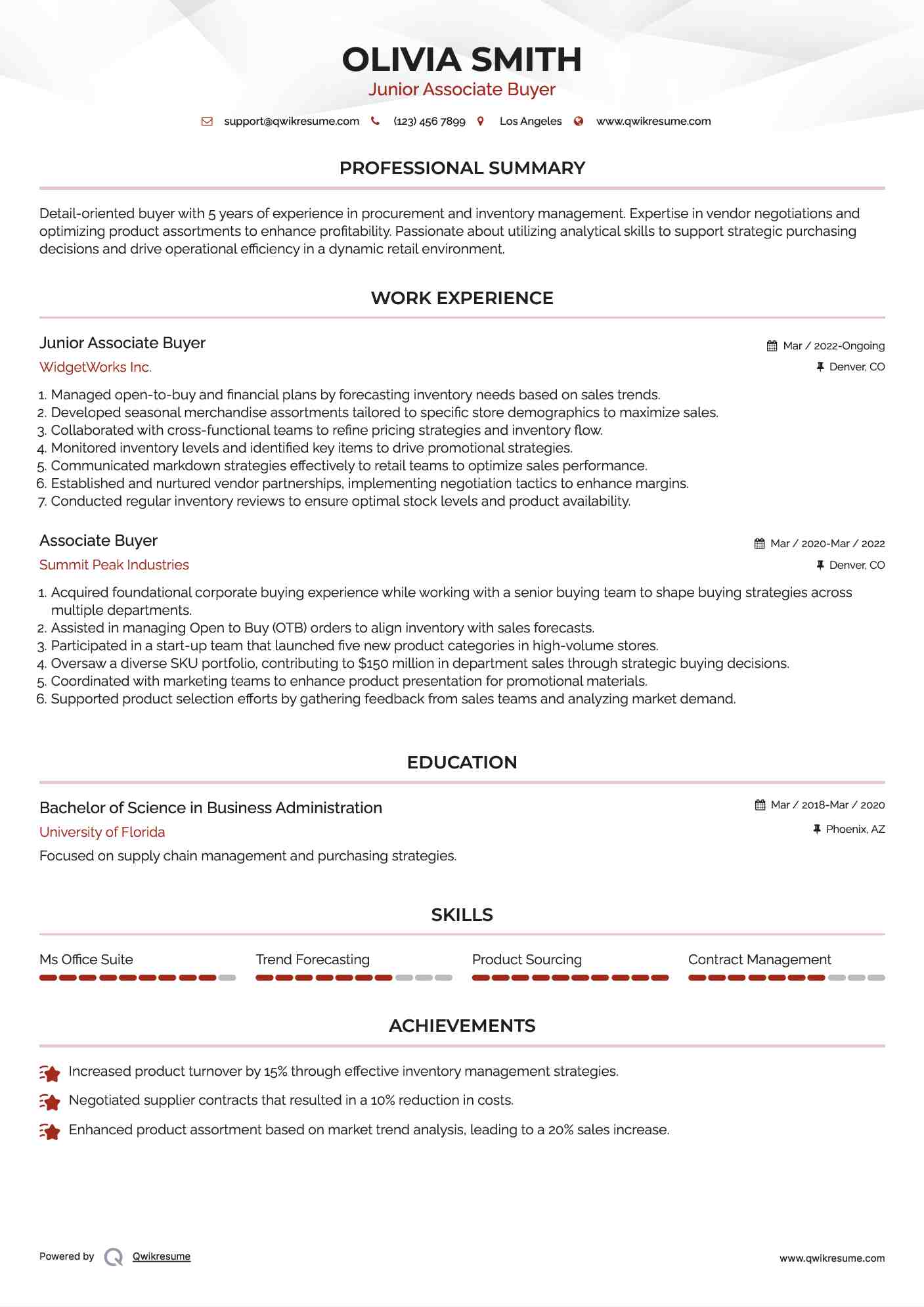 Junior Associate Buyer Resume Template