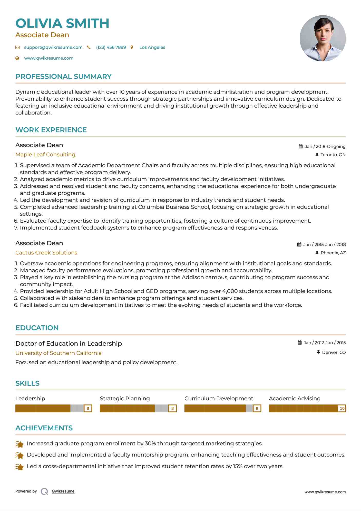 Associate Dean Resume Format