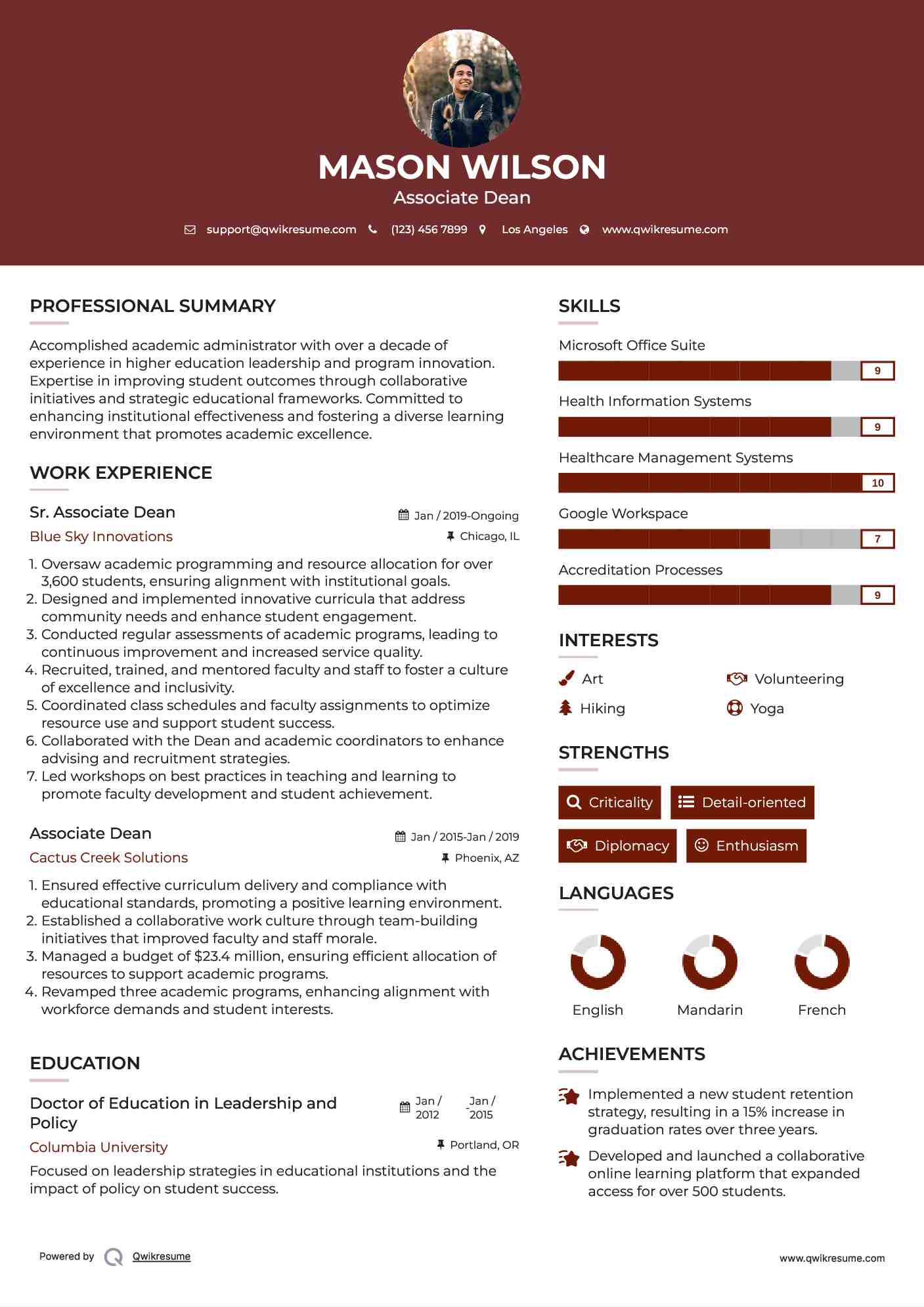 Sr. Associate Dean Resume Format