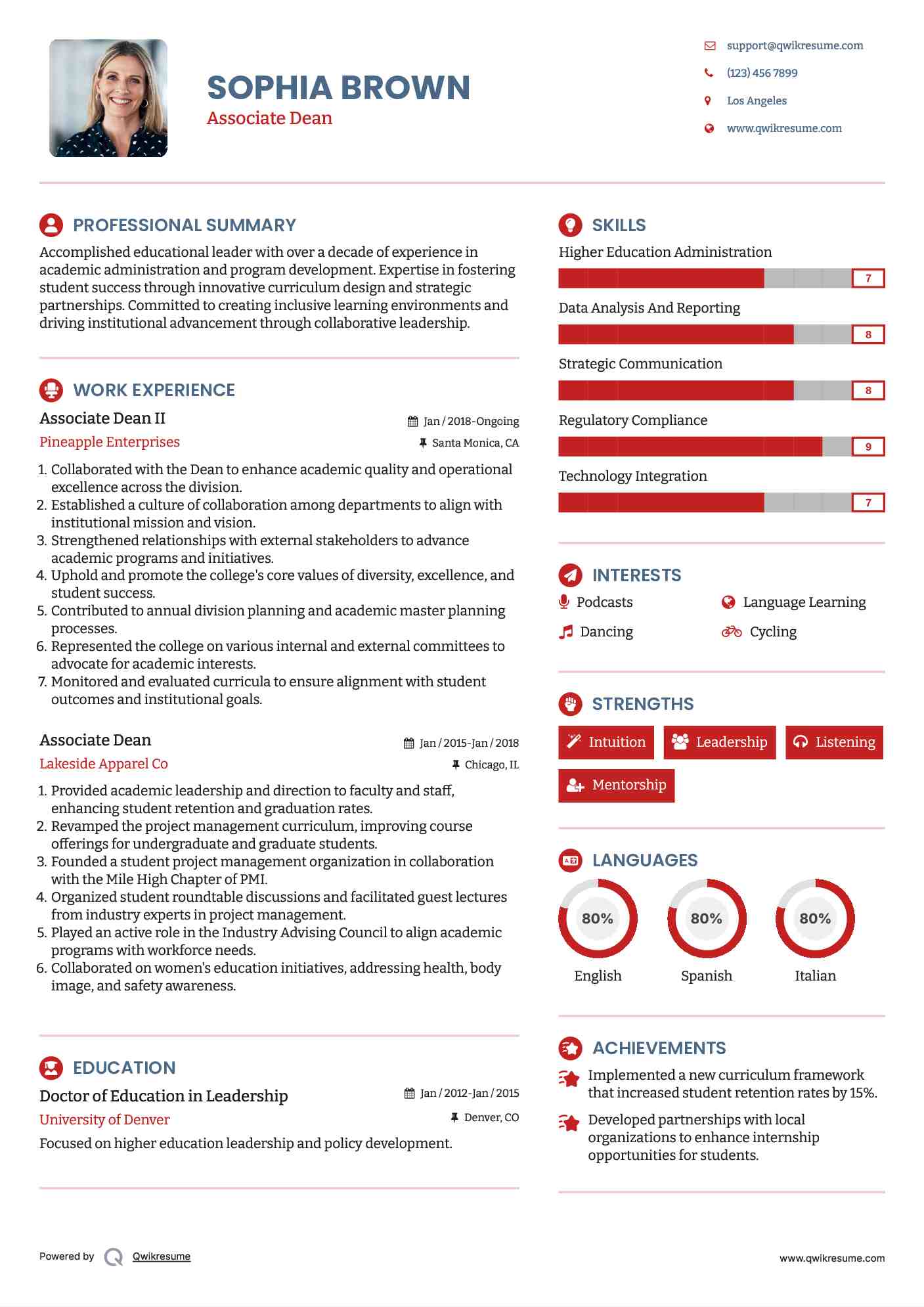Associate Dean II Resume Template