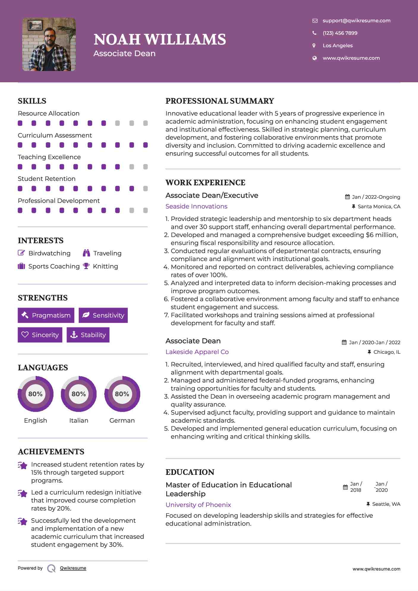 Associate Dean/Executive Resume Template