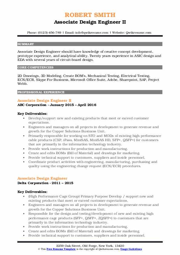 Associate Design Engineer Resume Samples QwikResume
