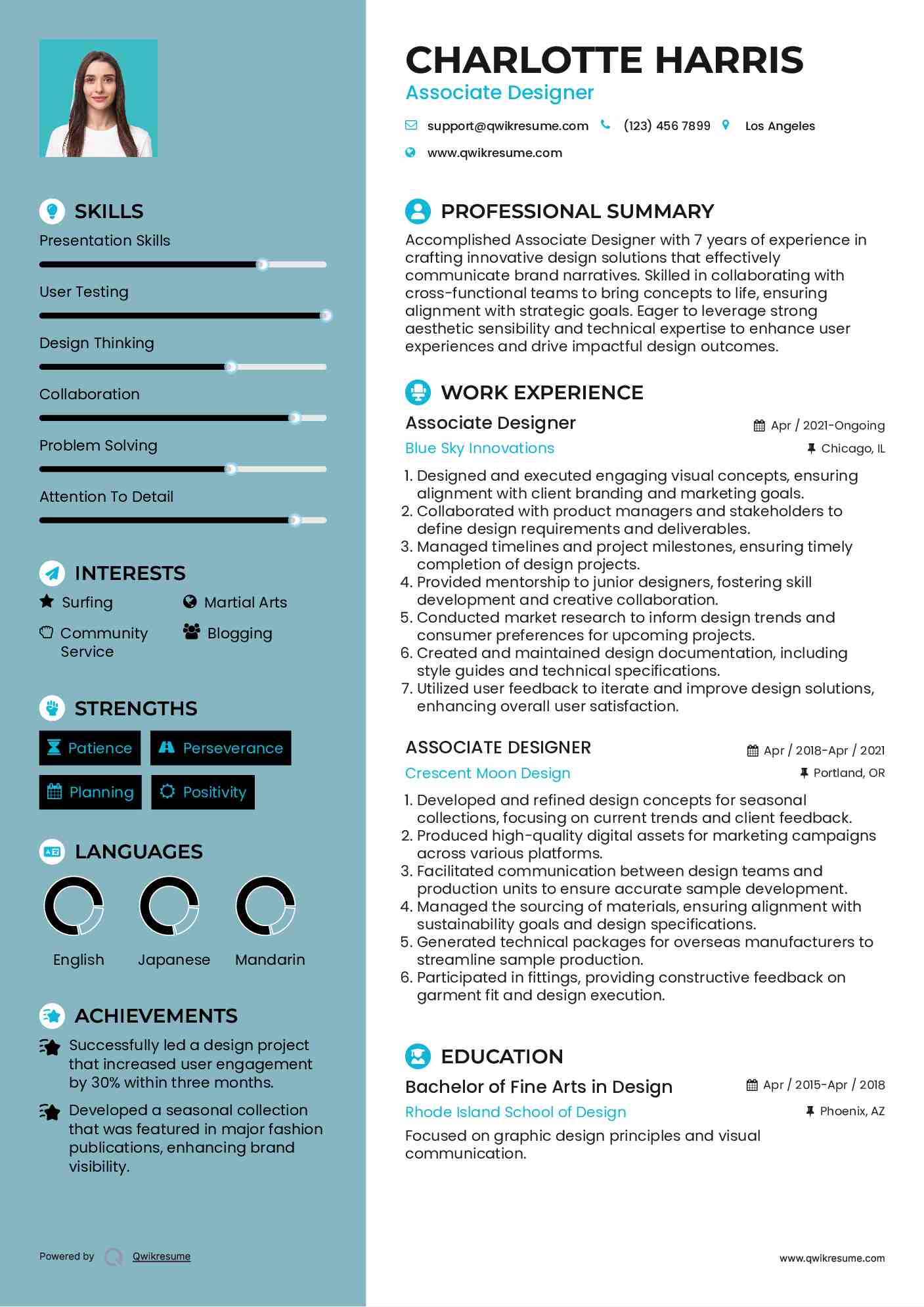 Associate Designer Resume Example