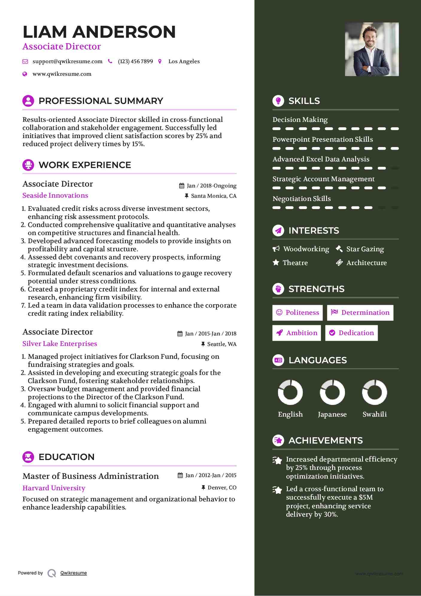 Associate Director Resume