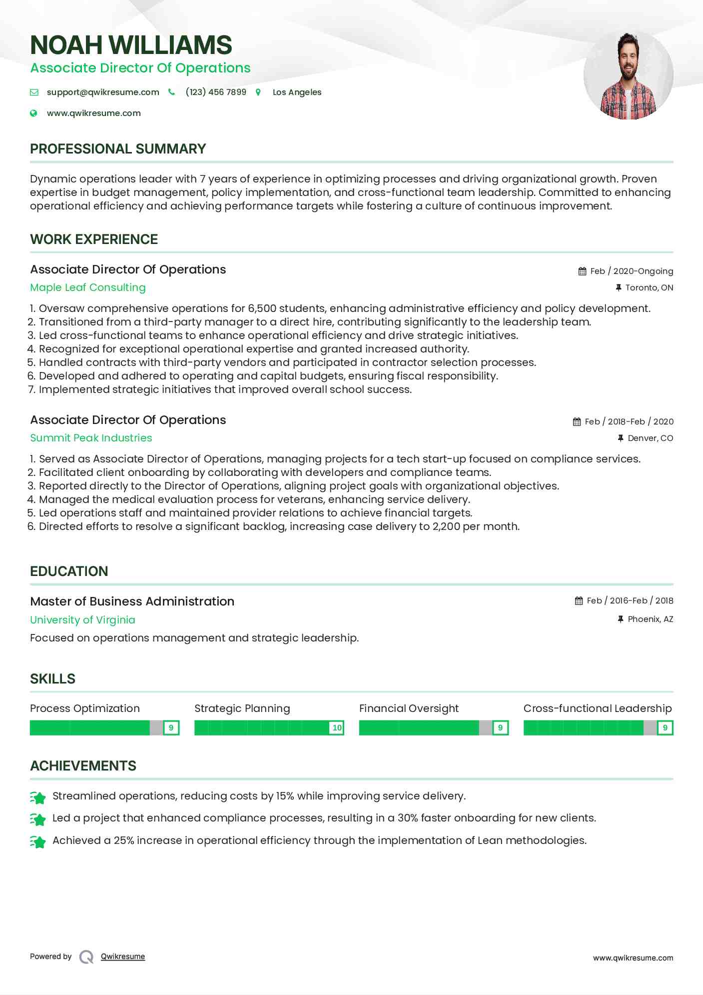 Associate Director Of Operations Resume Format