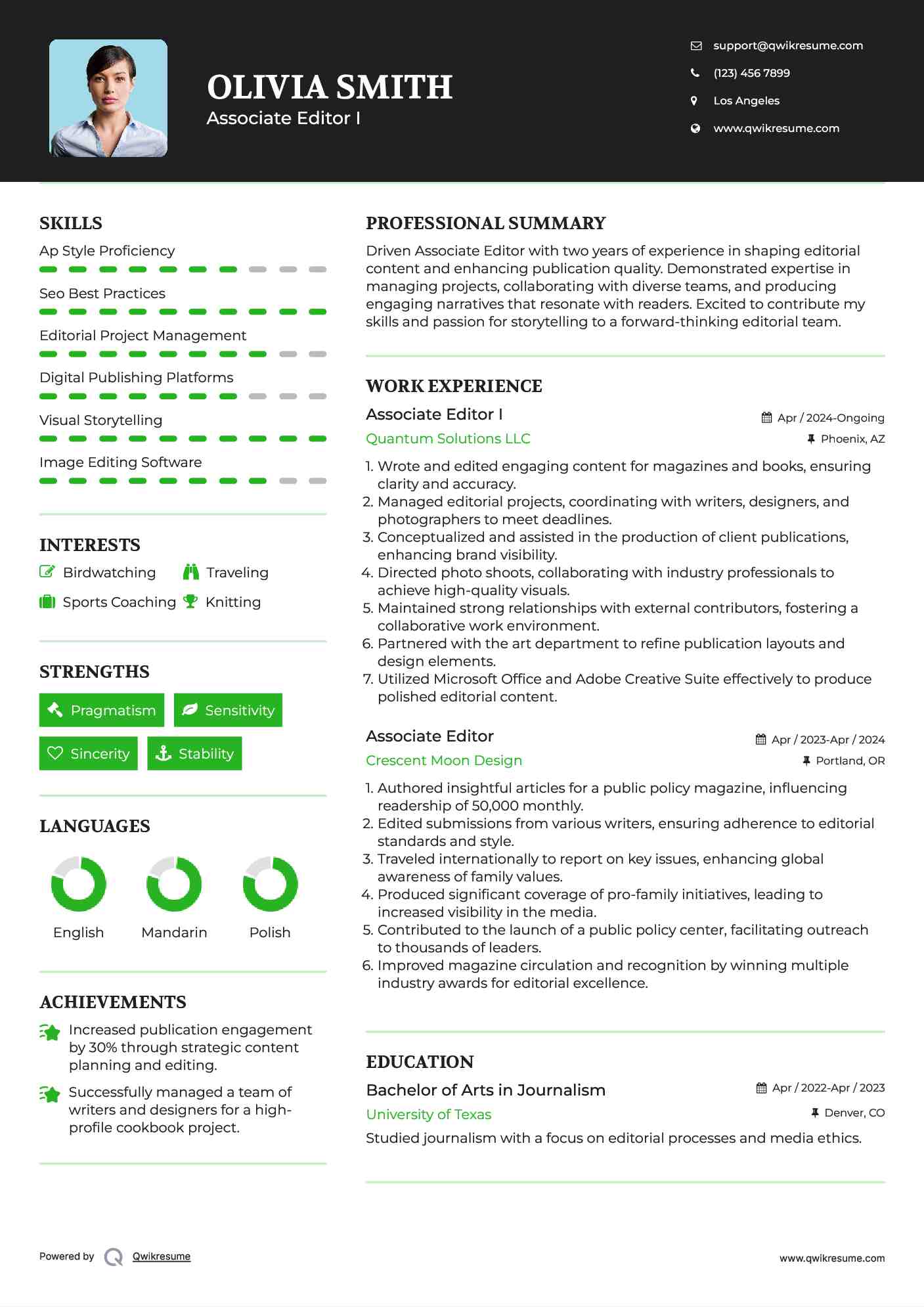 Associate Editor Resume Samples QwikResume