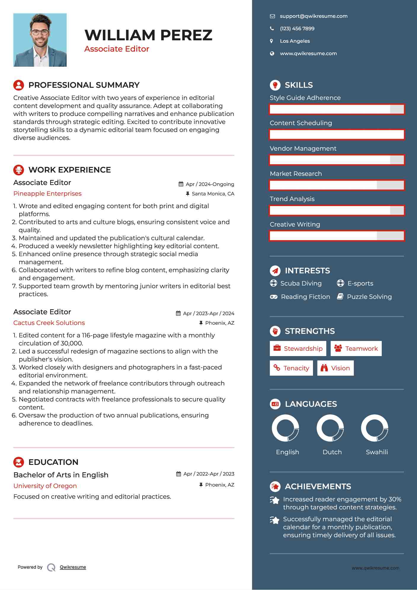Associate Editor Resume Samples QwikResume