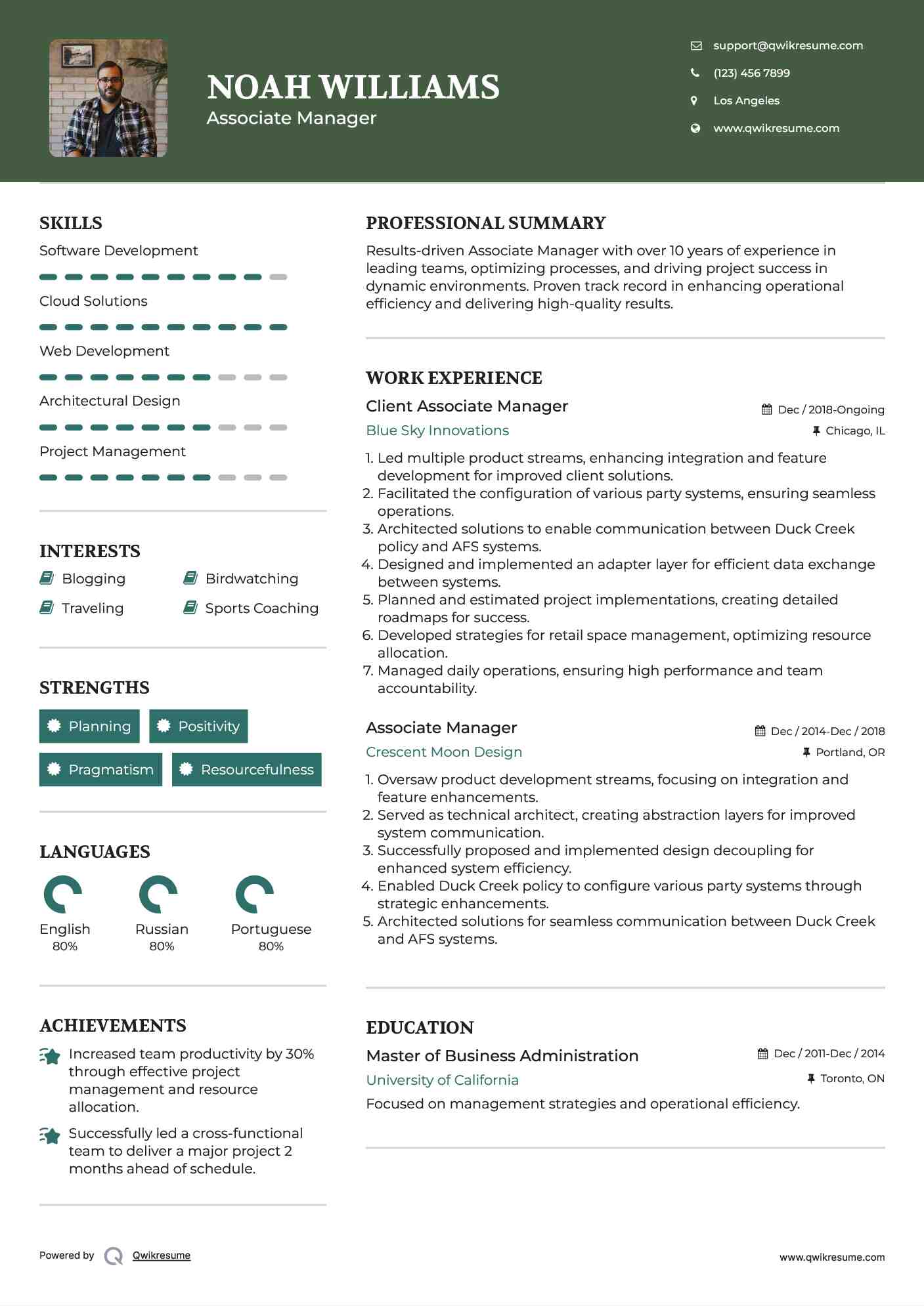 Client Associate Manager Resume Example