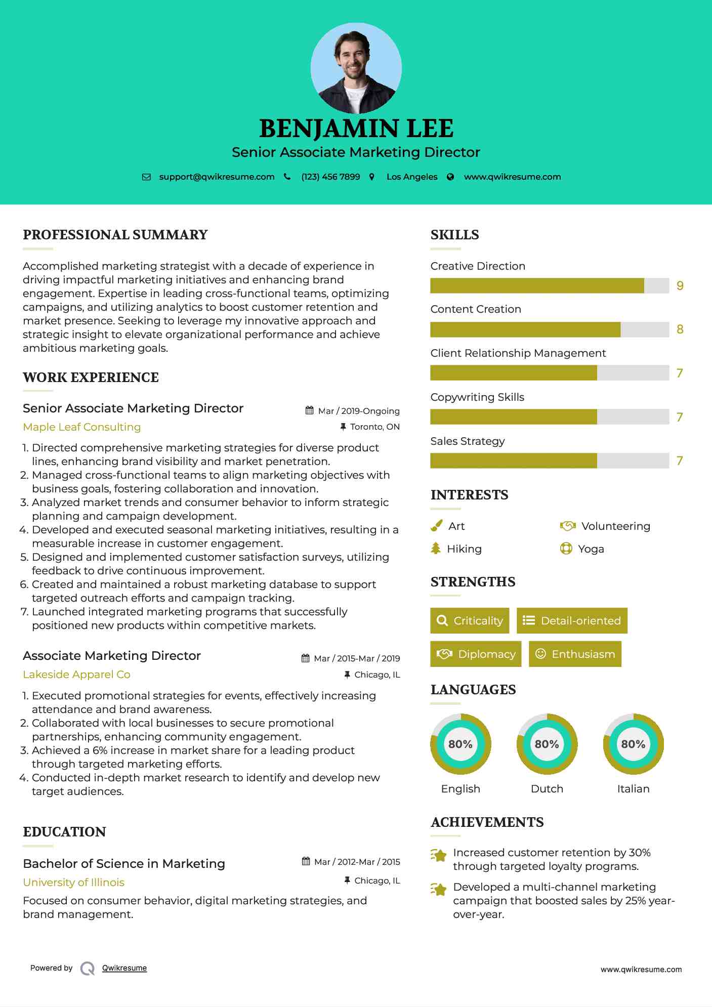 Senior Associate Marketing Director Resume Example
