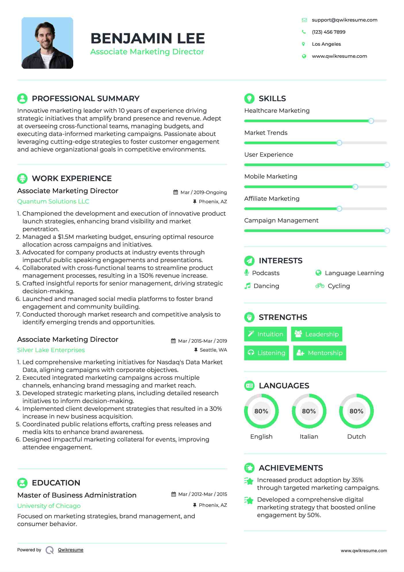 Associate Marketing Director Resume Example